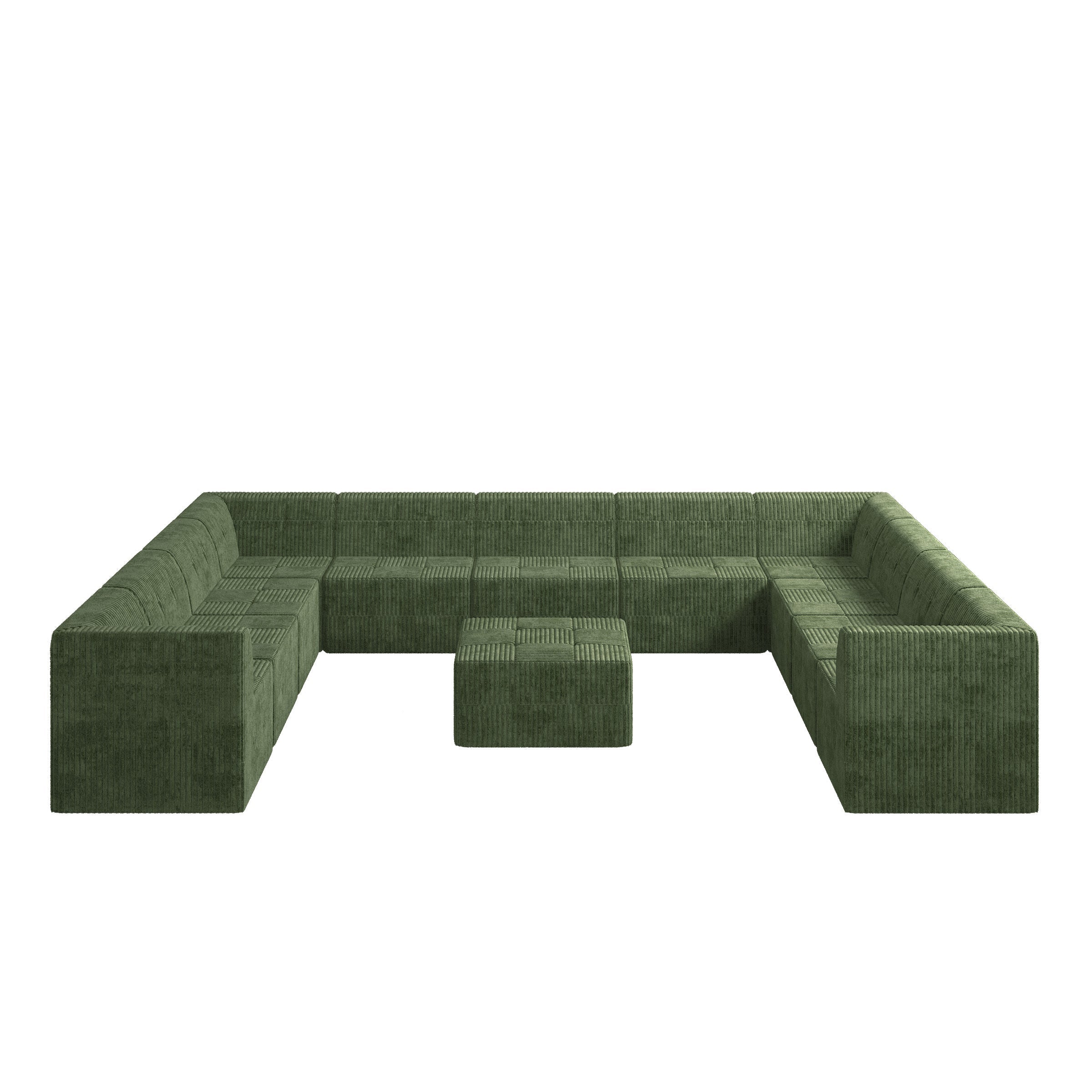 U shape Modular Sectional Sofa,DIY Compressed Sectional Sofa Modern Minimalist Style Corduroy Couch, Sleeper Sofa for Living Room, Bedroom, Comfy Compressed Sofa Couch Space-GREEN