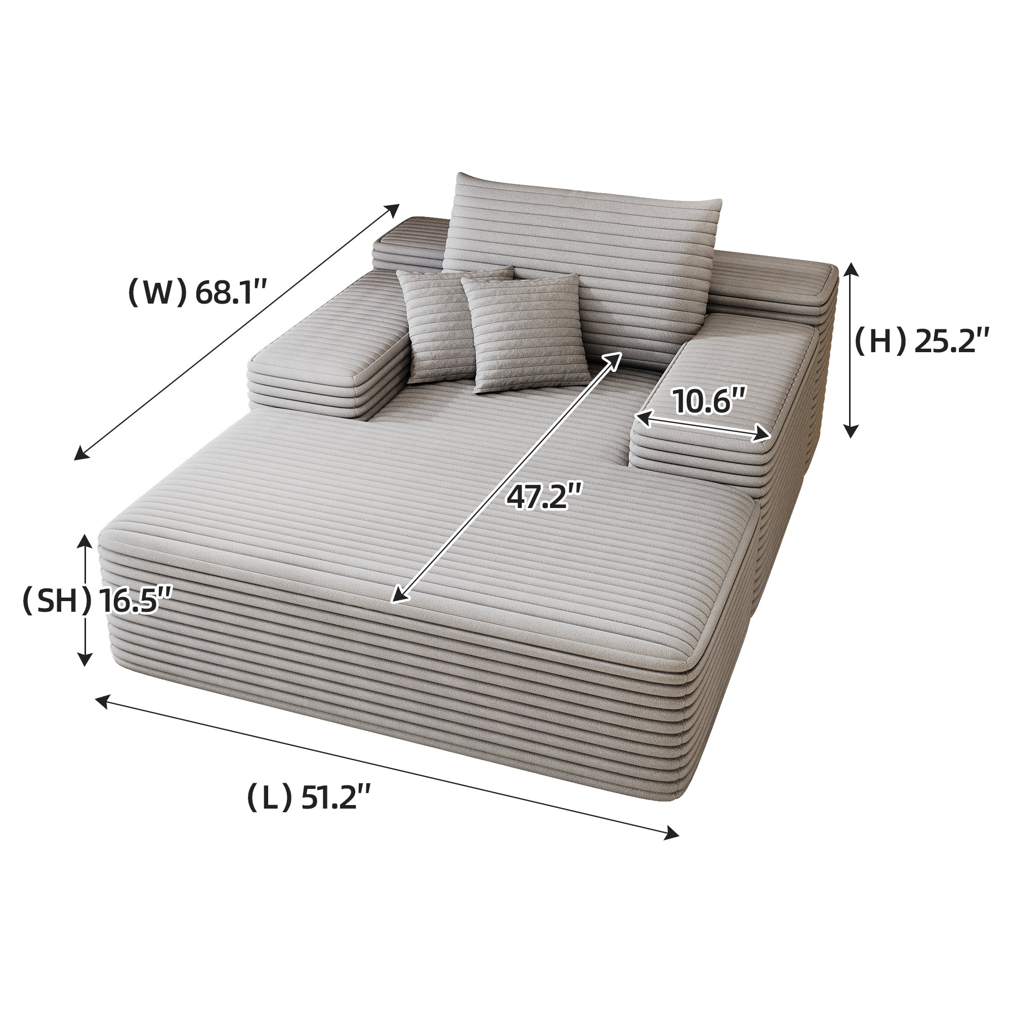 68'*51' Chaise Lounge Chair Indoor, Oversized Upholstered Sofa Bed, Sleeper Couch Reading Chairs Fluffy Plush Faux Fur Cloud Sofas Couches for Living Room,Grey