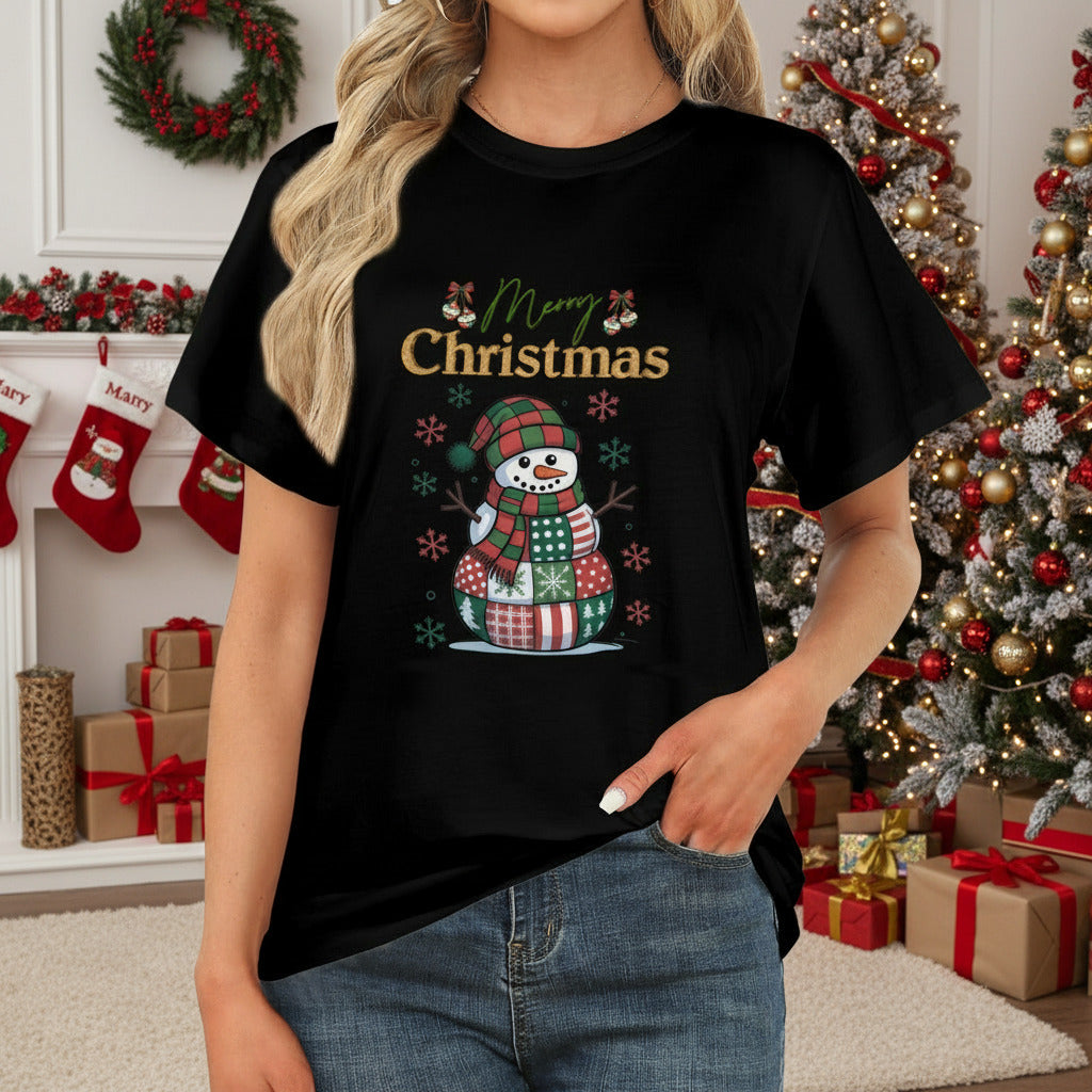 Christmas Bells Patchwork Snowman Classic Women's T-Shirt (Made in USA)