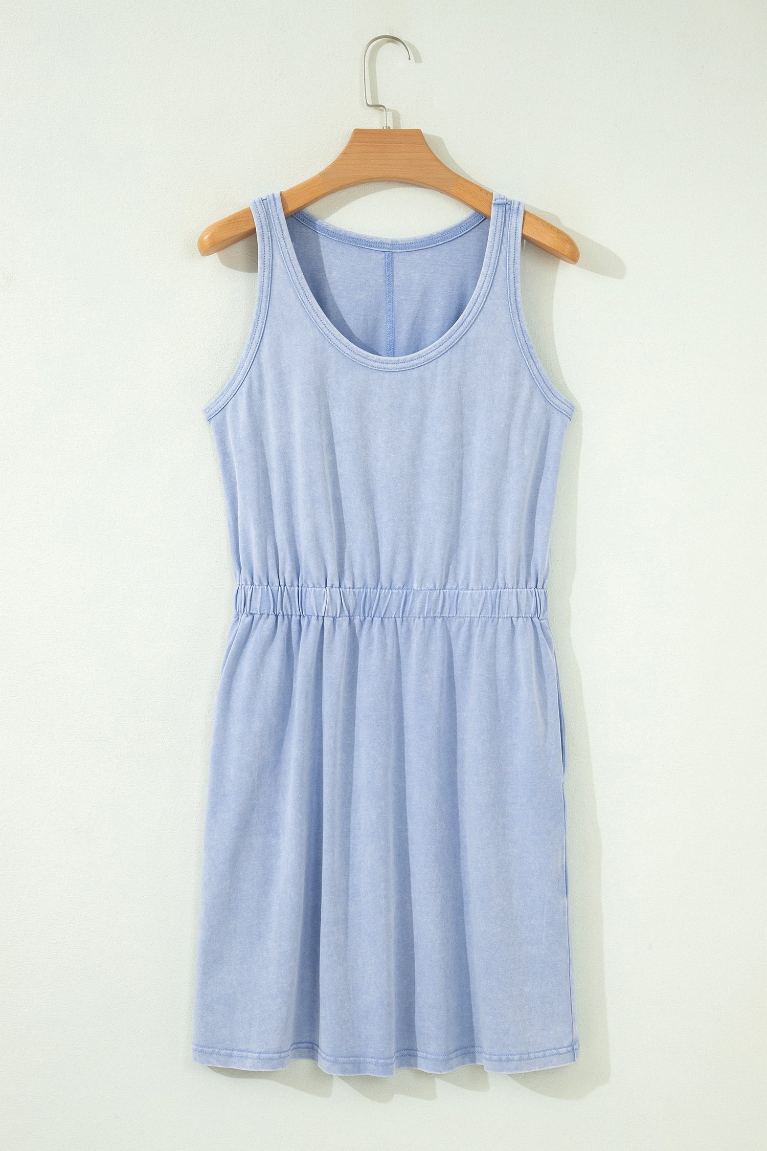 Mineral Wash Scoop Neck Elastic Waist Mini Dress