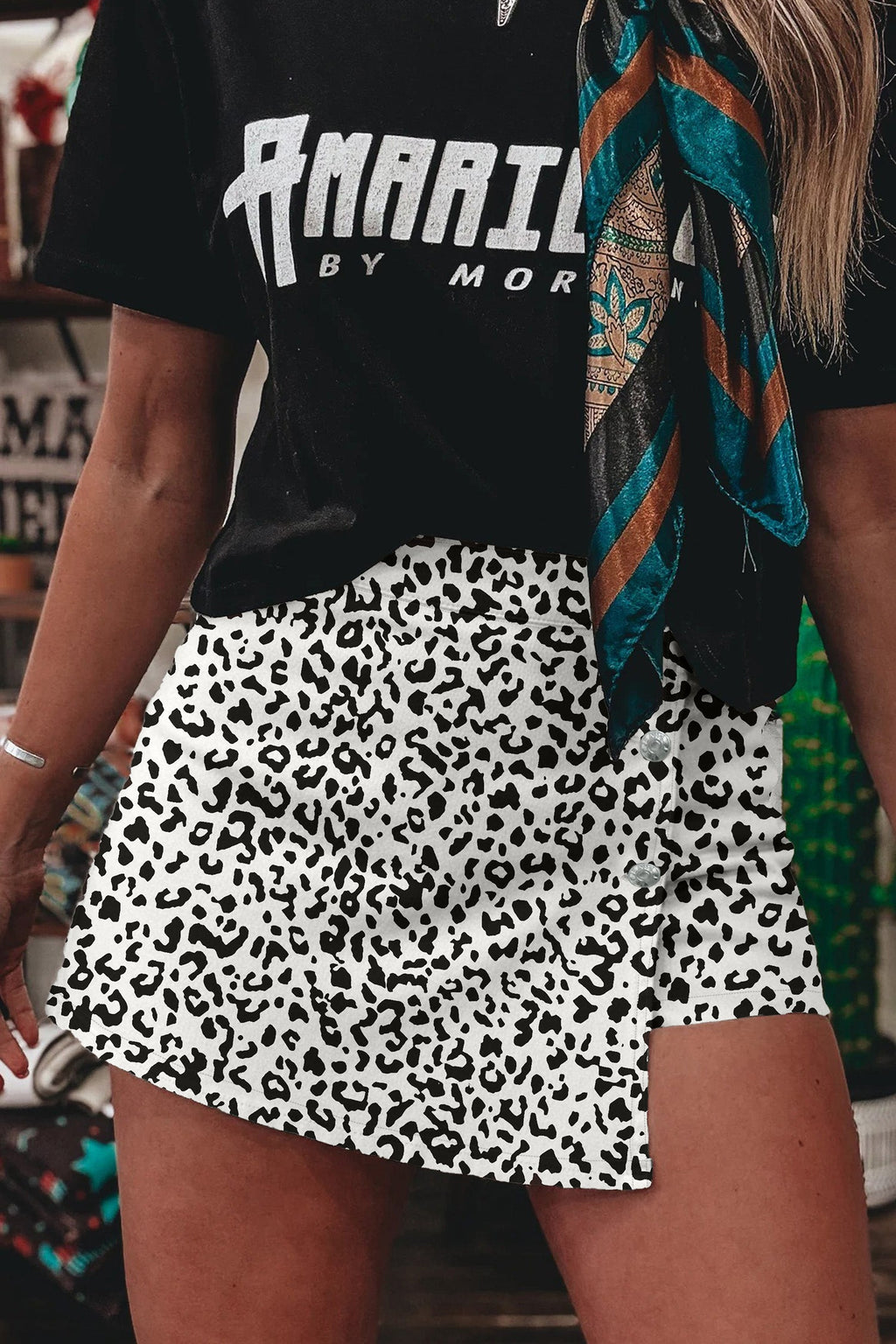 Leopard Denim Buttoned Overlap Shorts