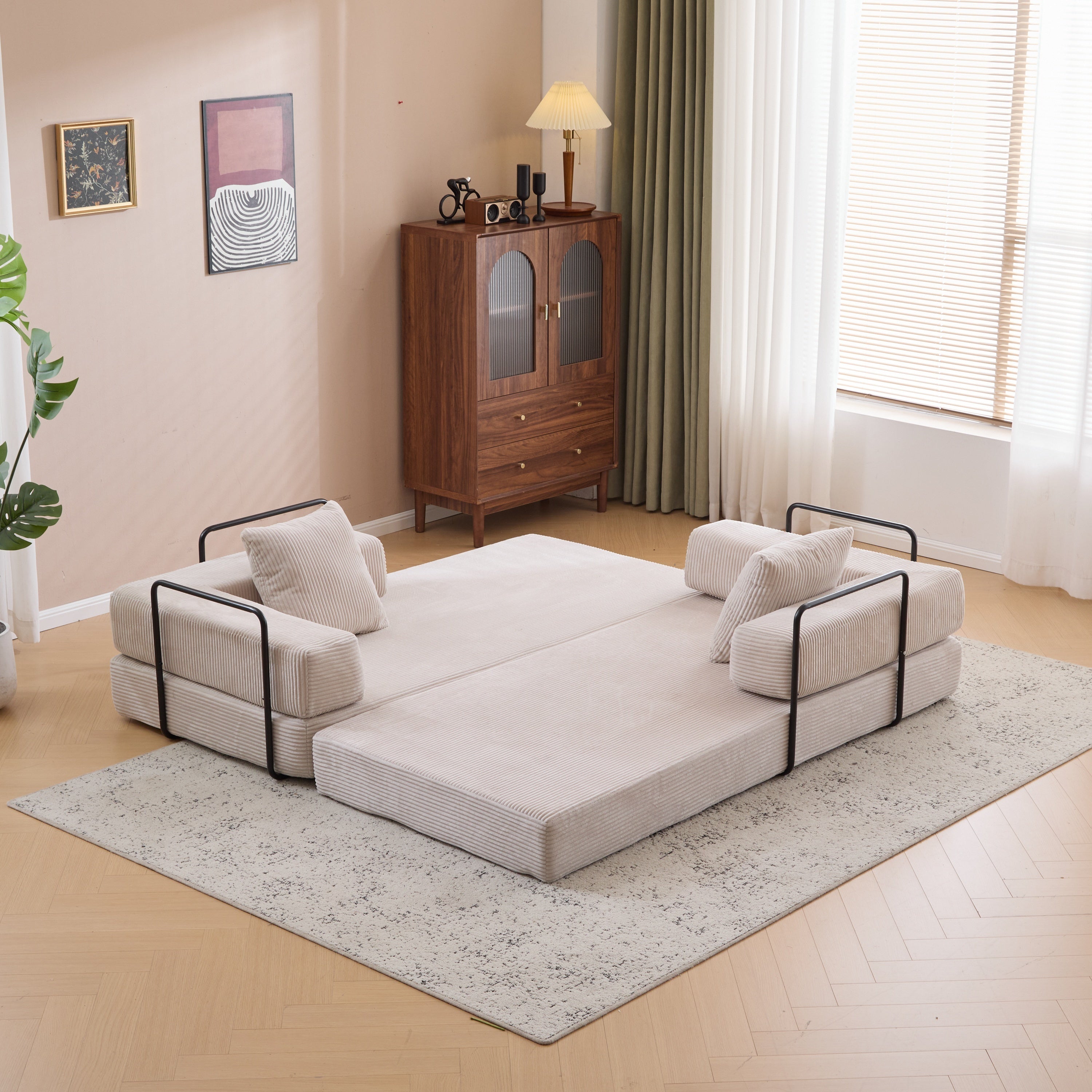 Floor Couch,Compression Sofa,Convertible Floor Sofa Bed-with Pillow Back Support Armrest,Comfy Futon Couch Lounge Sleeper Bed,Corduroy Fabric,for Living Room Bedroom (light grey)