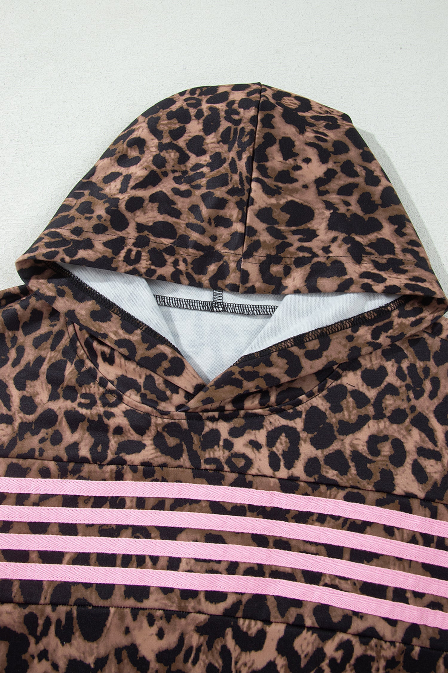 Leopard Contrast Stripe Hoodie & Drawstring Pants Set