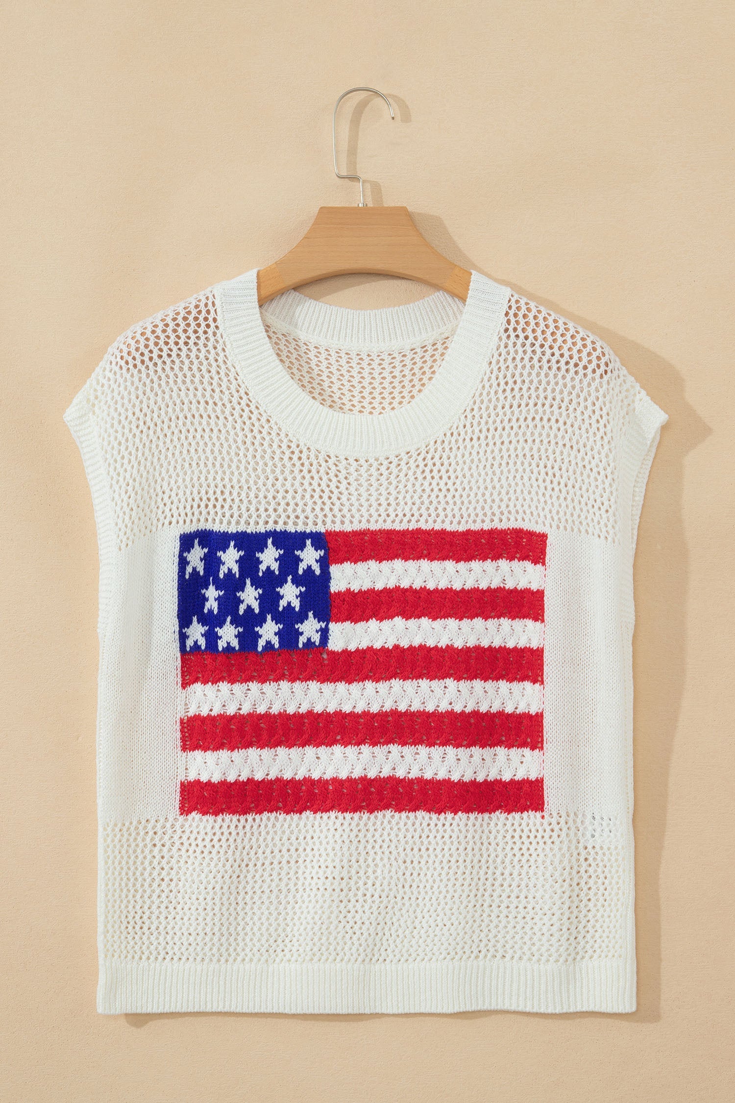 USA Flag Crochet Short Sleeve Sweater Top