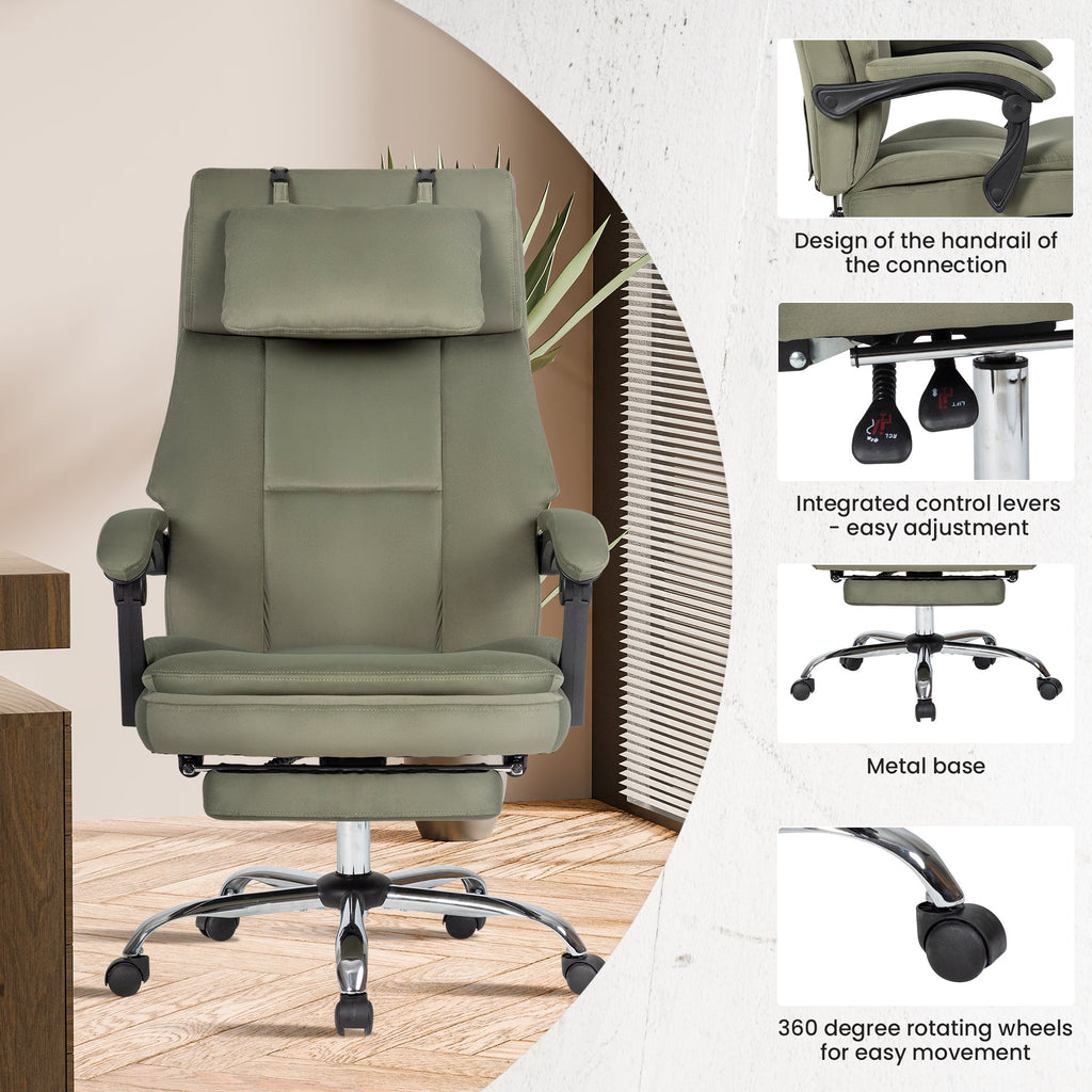 Office Chair, Big and Tall Executive Office Chair with Footrest & Removable Headrest, High Back Ergonomic Computer Desk Chair Work Chair With Comfortable Frosted Velvet (Green)
