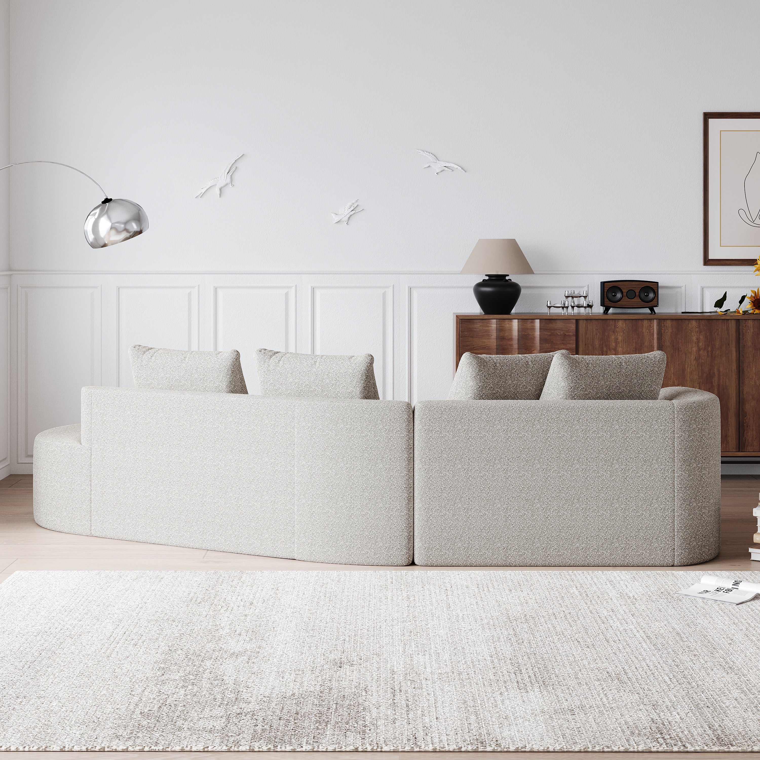 Modern Upholstered Oversized Sectional Sofa, 112-Inch Chenille 4-Seater Extra Deep & Wide Seat Curved Cloud Couch with 4 Throw Pillows, Free Combination Sofa Couch for Living Room,Bedroom