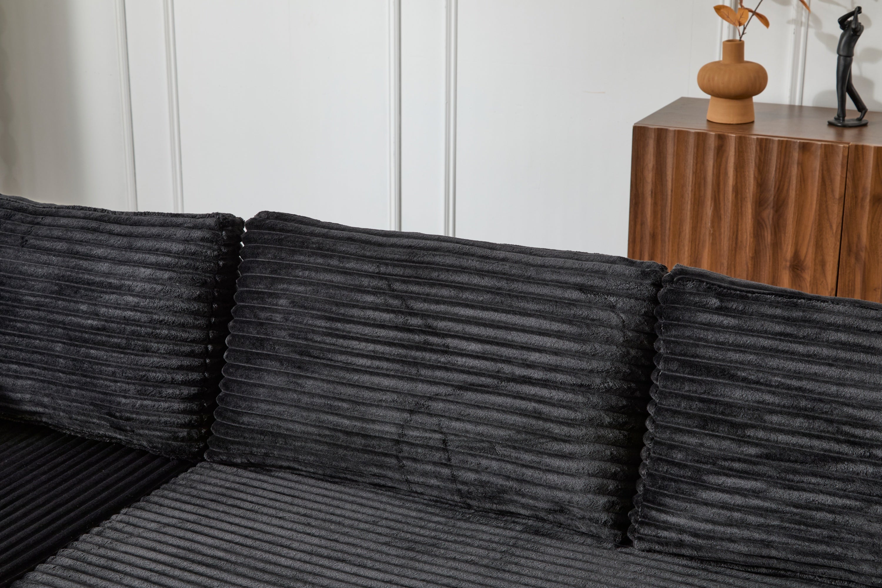 Compression Sectional Couch with Comfy Chaise, Boneless L Shape Sofa with Deep Seat, Minimalist Modular Couches Sleeper for Living Room Bedroom Apartment Lounge,corduroy,Black