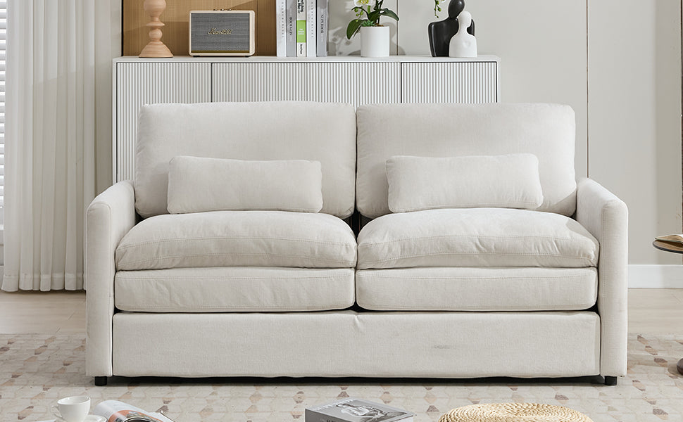 Cozy Upholstered Loveseat Sofa with Double Cushion Design in Beige Chenille, 68.1'