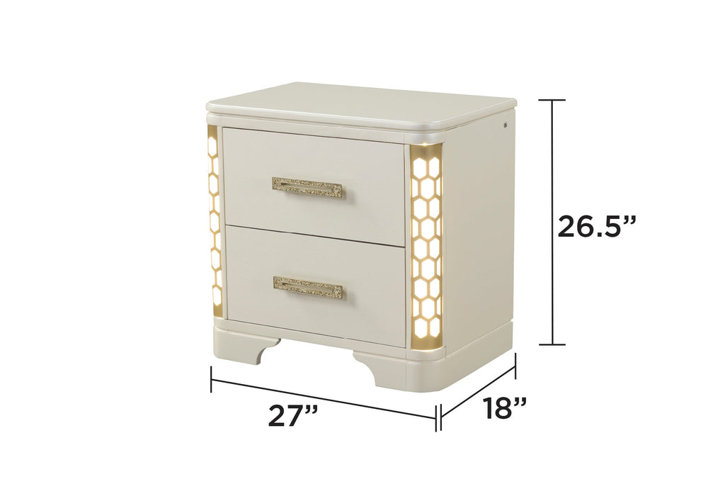 JASMINE Queen 5 Pc Unique LED Vanity Bedroom Set made with Wood in Beige (NJ INVENTORY)