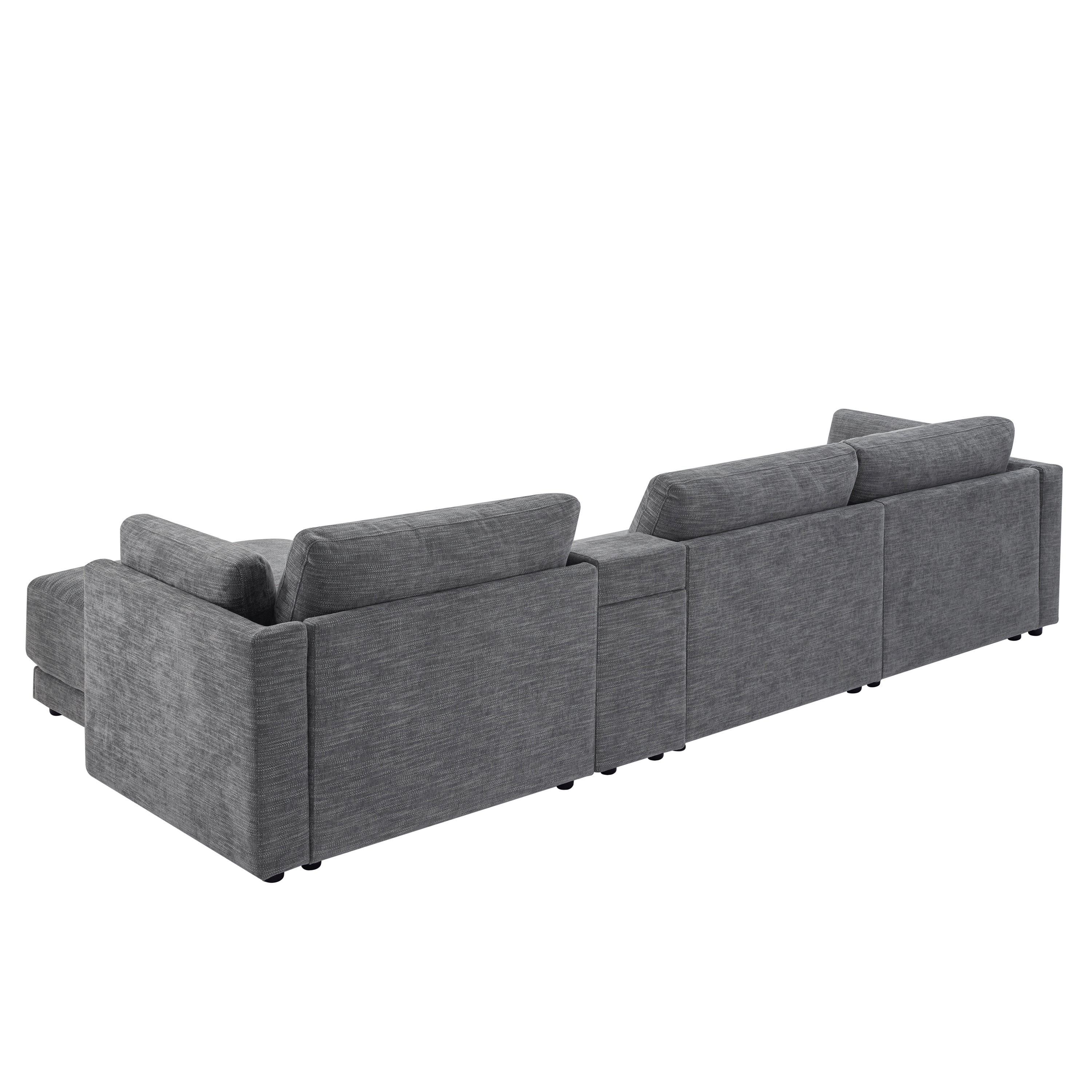 [VIDEO+NEW]124'' Modular Sectional Sofa with Storage Console and Movable Ottoman,33'' Wide Seat,4 Seat L Shaped Chenille Couch,Reversible Comfy Sofa with USB Charger for Living Room,Apartment,2 Colors
