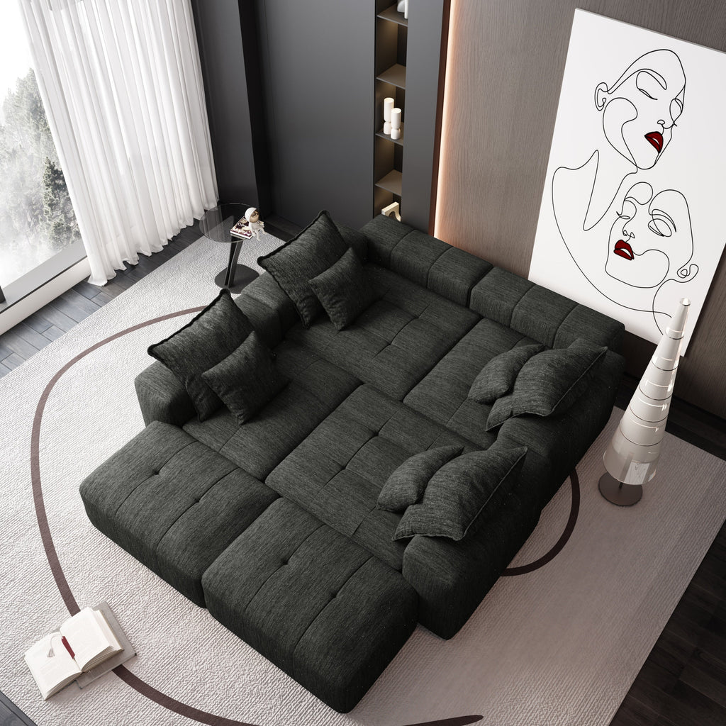Modern Oversized Modular Sectional Sofa, Sparkling Chenille Fabric Soft Cushion Sofa with 8 Pillows, 8 PCS DIY Combination Tufted Sofa, No Assembly Required, BLACK
