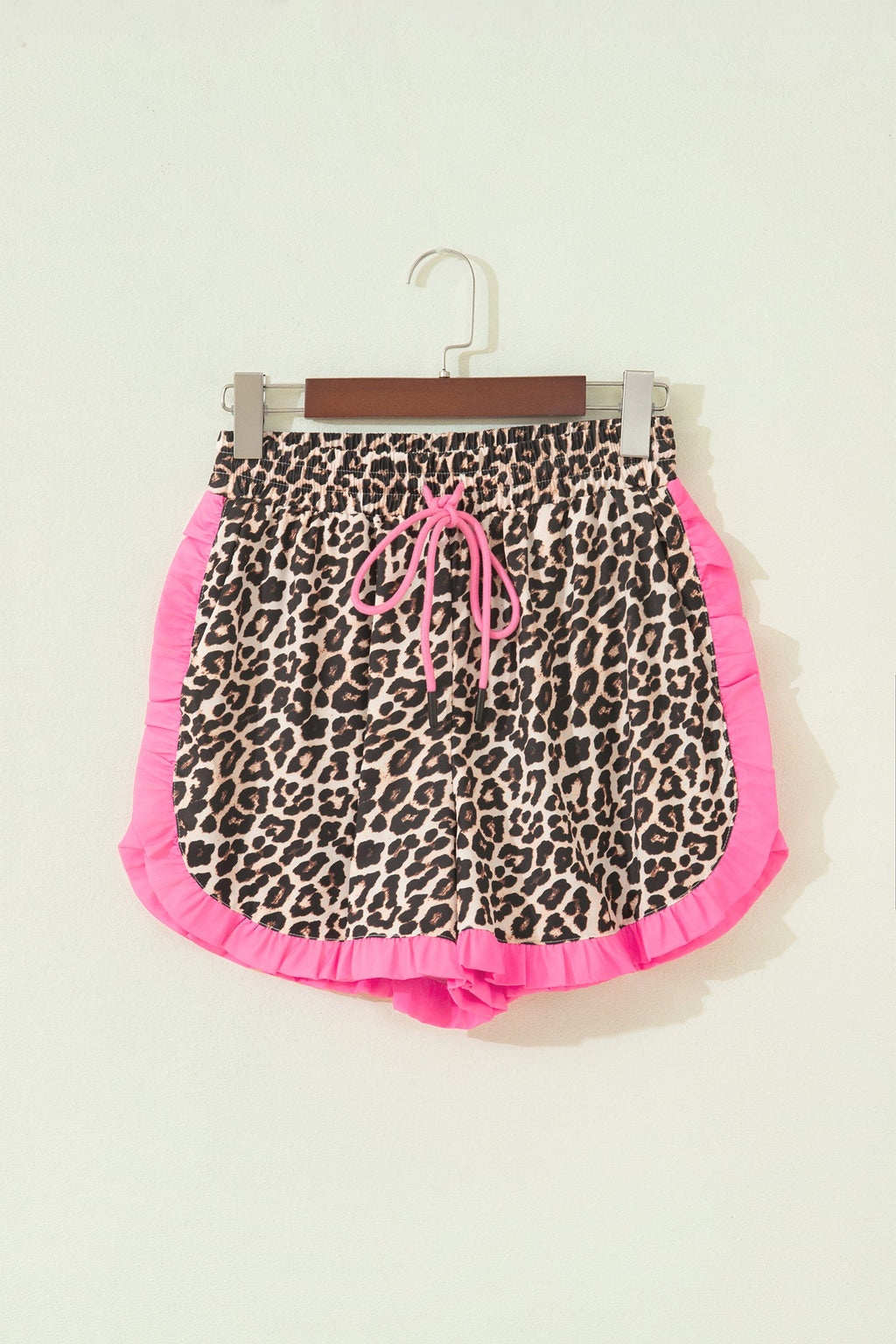 Polka Dot & Leopard Contrast Ruffle Trim Shorts