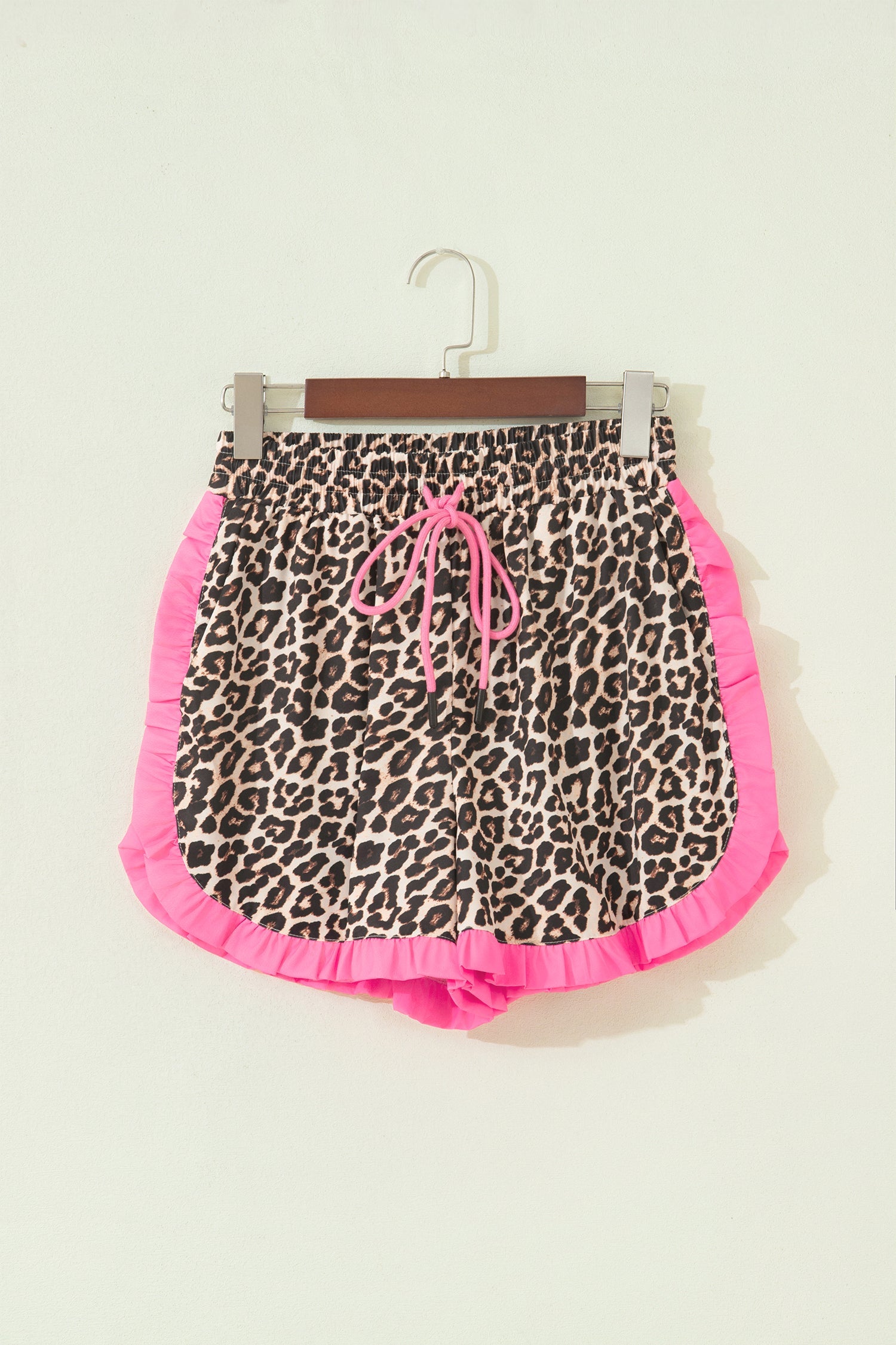 Polka Dot & Leopard Contrast Ruffle Trim Shorts