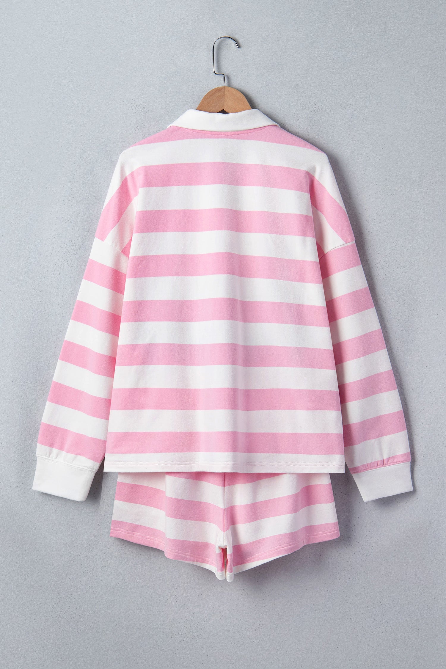 Stripe Patchwork Quarter Zip Pullover & Shorts Set