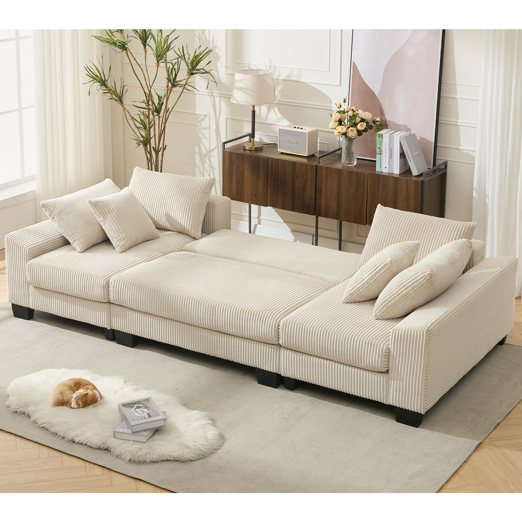 [NEW ARRIVED] [VIDEO PROVIDED] 114' Sleeper Sofa,U Shaped Sofa , Pull Out Bed,Convertible Oversize 2 in 1 Sleeper Sofa, Living Room,Upholstery Sofa Bed,Adjustable Sleeper Sofa,Corduroy,Beige