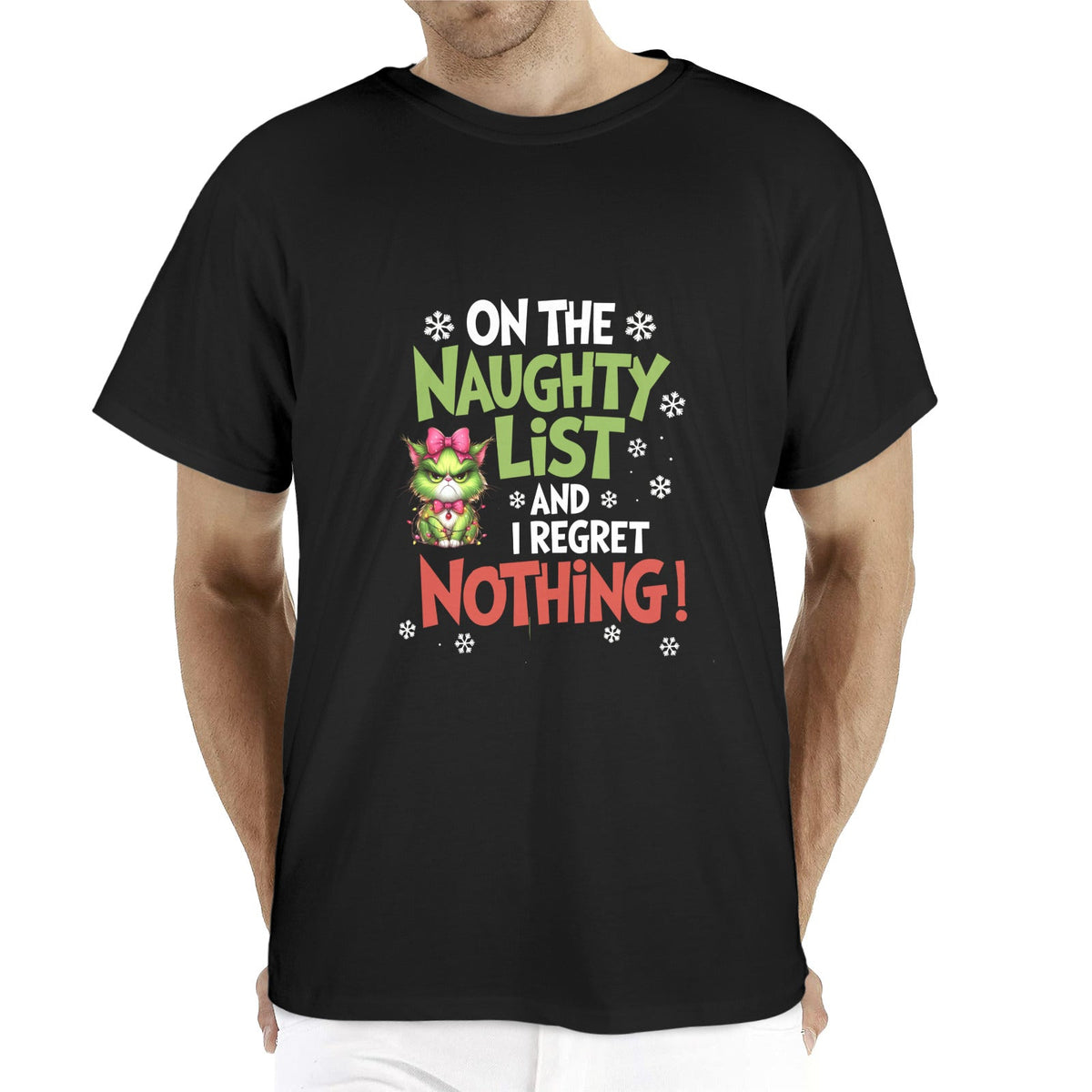 On The Naughty List Men's Black Cotton T-Shirt (Made in USA)