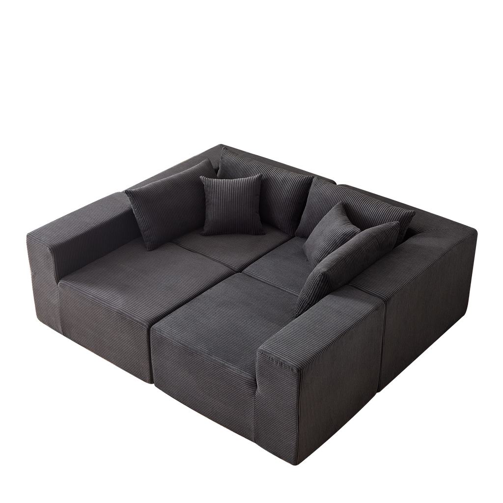 104-Inch Corduroy  Modular L Shaped Sectional Sofa,Luxury Floor Couch Set,Upholstered Indoor Furniture,Foam-Filled Compressed Sofa for Living Room,Bedroom,4 PC Free Combination