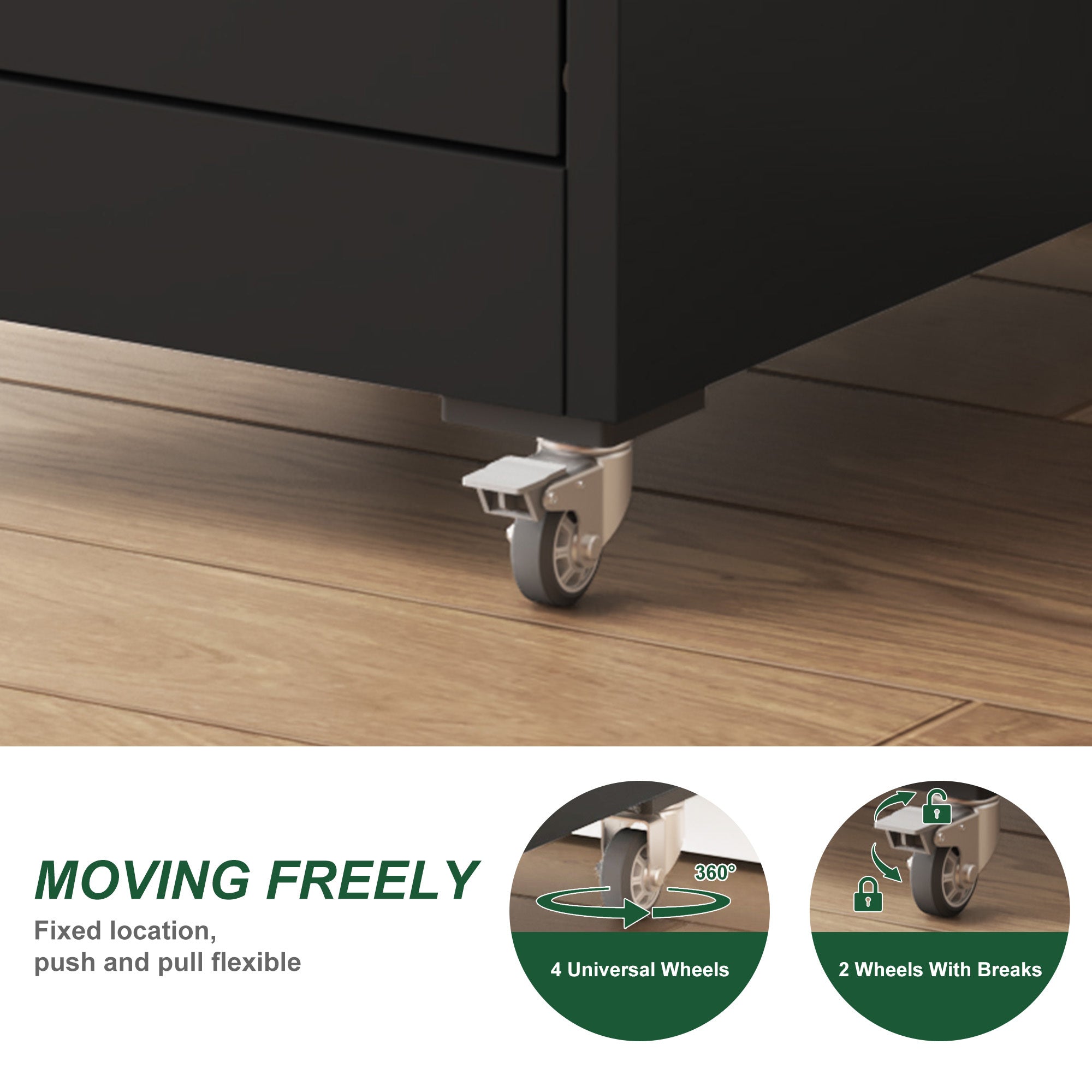 Heavy Duty Black Metal 5 Drawer Vertical File Cabinet with Lock and Wheels for Home Office