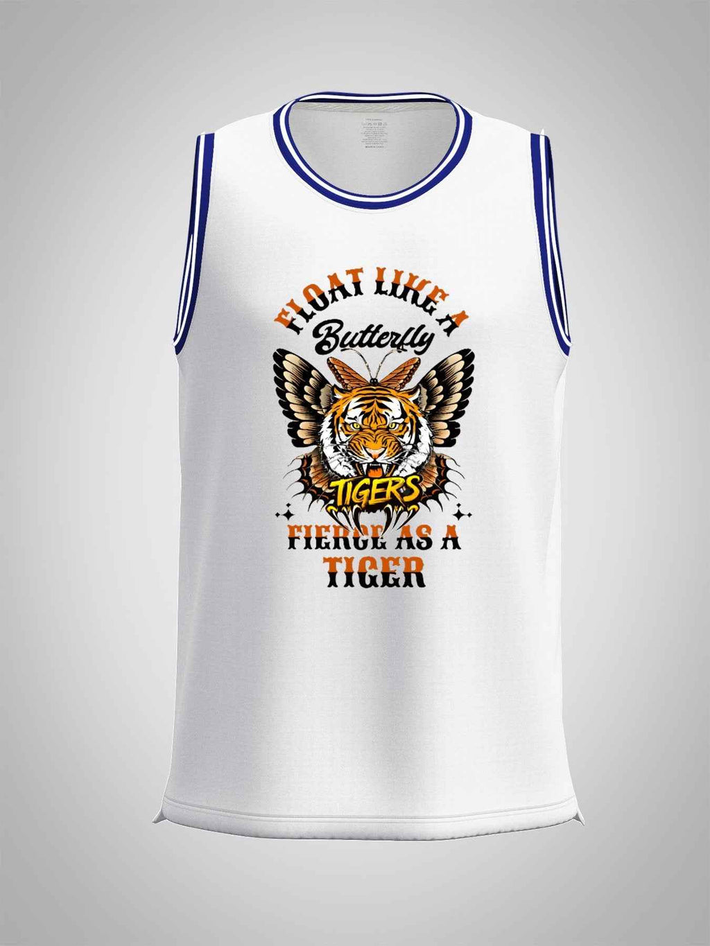 Float Like a Butterfly Fierce as a Tiger Adult White with Trim Basketball Jersey | Ships From USA