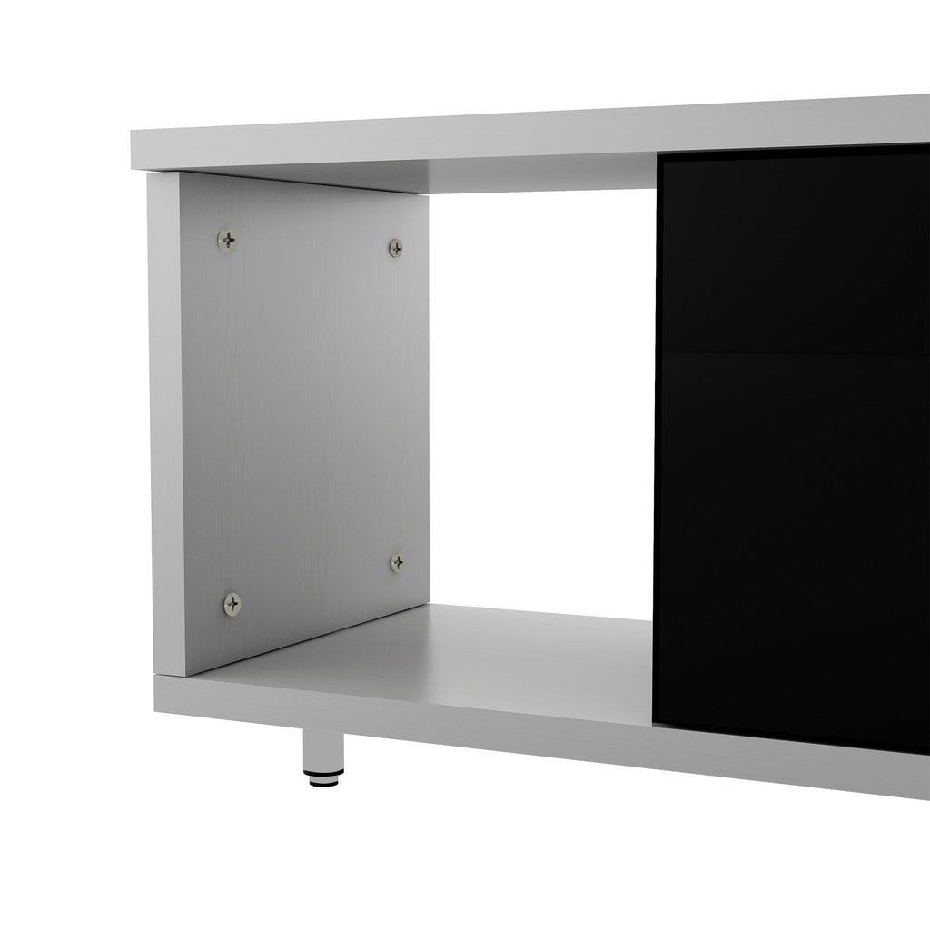 U-Can 70.1''-100'' Modern Stylish  TV Stand  TV Cabinet for 80+inch TV, White+Black, (Old SKU:WF299723AAB)