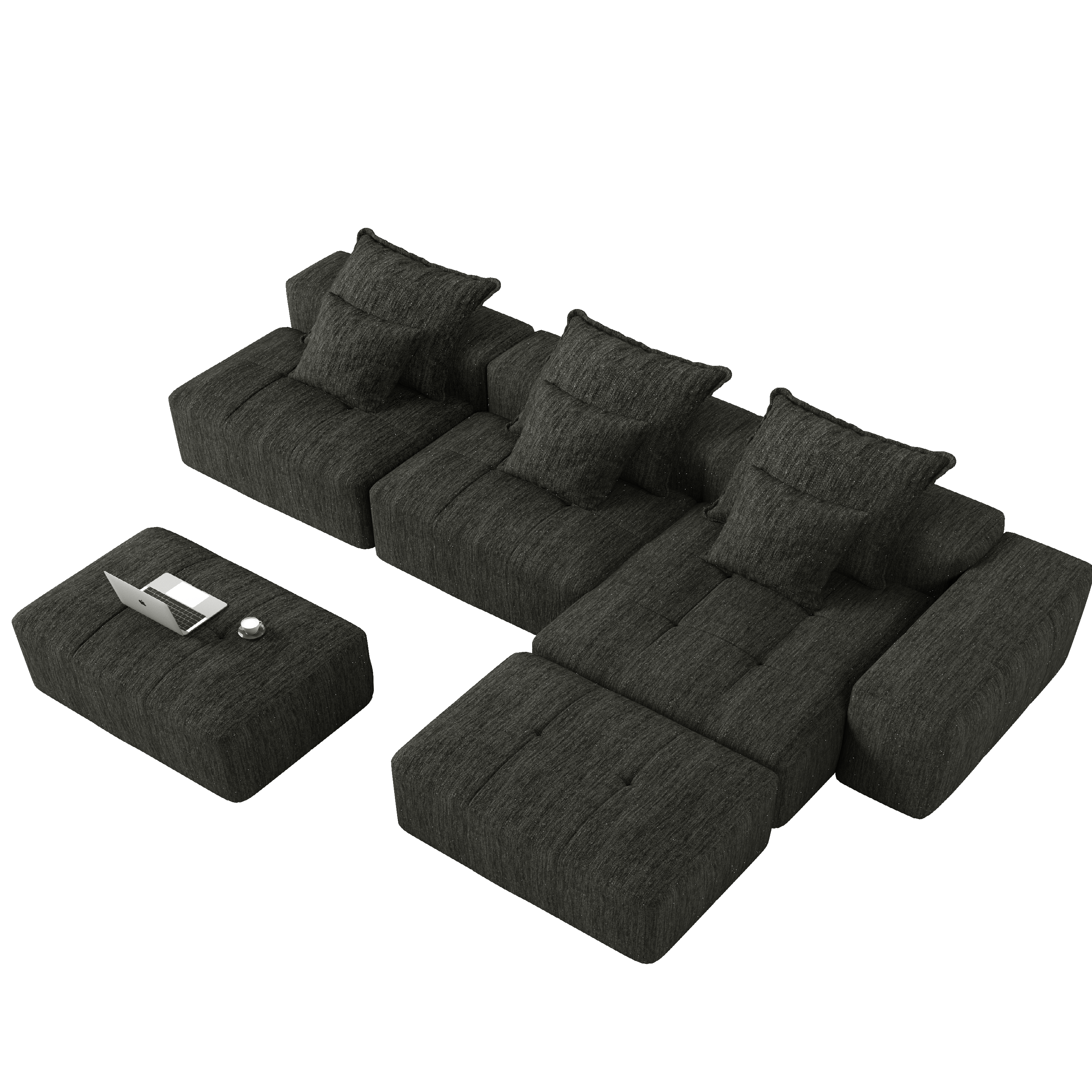 Modern Oversized Modular Sectional Sofa, Sparkling Chenille Fabric Soft Cushion Sofa with 6 Pillows, 6 PCS DIY Combination Tufted Sofa, No Assembly Required, BLACK