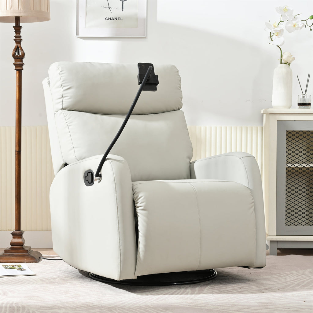 Rocking Recliner Chair, 360° Swivel Nursery Rocking Chair, Glider Chair, Modern Small Rocking Swivel Recliner Chair, Home Theater Seat, Phone Holder (Light Gray+360° Swivel)
