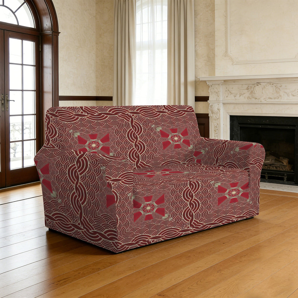 Maroon with Gold Chains Two Seater Sofa Cover Slipcover