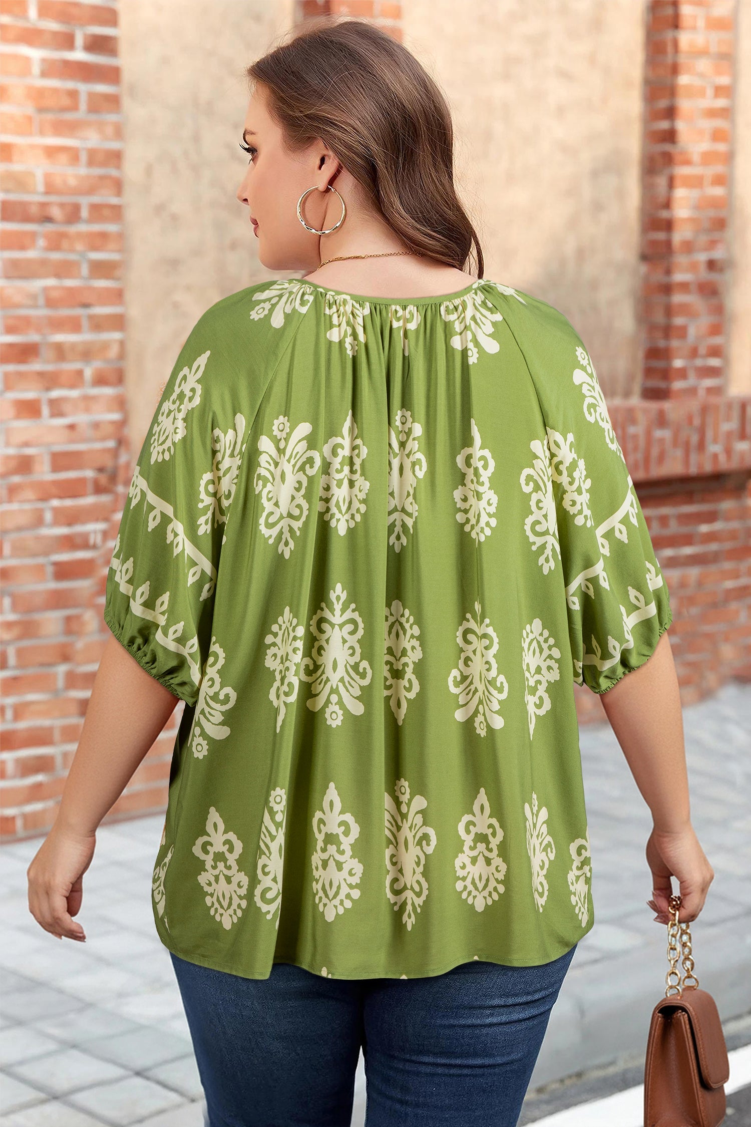 Plus Size Floral Boho Chic Notch V-Neck Top