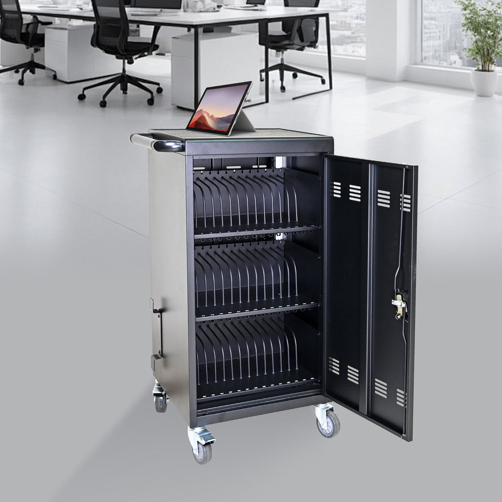 45 Bay Mobile School Charging Cart Station for Chromebook, Tablet and Laptop Computer with Power Strip Included - Black