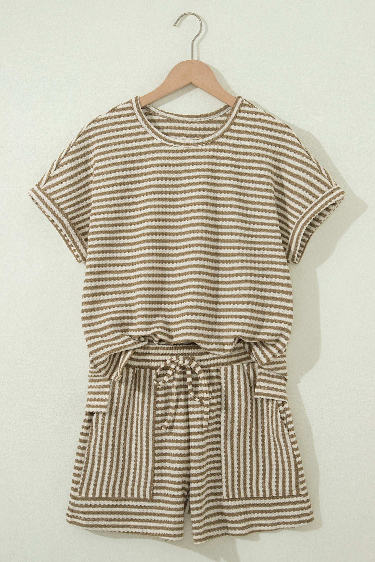 Stripe Textured Knit Top & Shorts Set