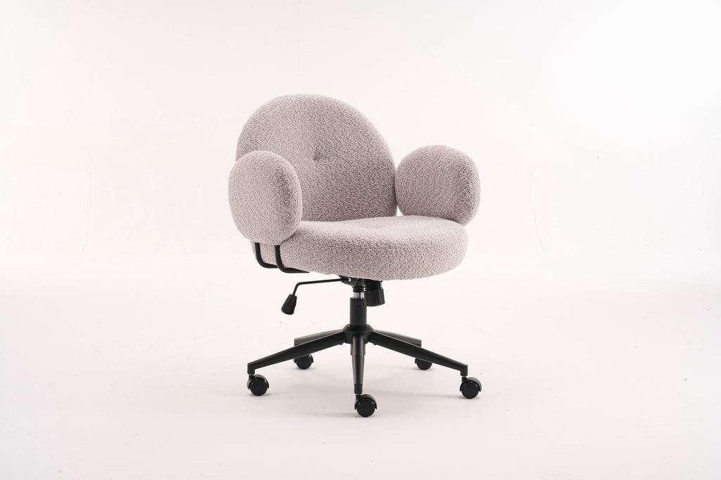 Boucle Fabric Office Chair with Ergonomic Curved 
Backrest & Armrests - 360° Swivel Adjustable Height
 Task Chair, Sturdy Black Metal Base with Rolling
 Casters for Home Office/Study/Vanity