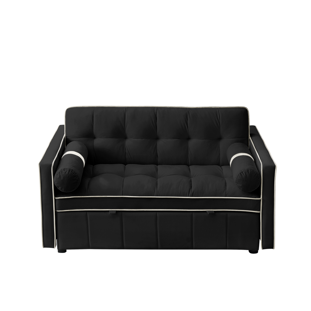 Modern 55.5' Pull Out Sleep Sofa Bed 2 Seater Loveseats Sofa Couch with side pockets, Adjsutable Backrest and Lumbar Pillows for Apartment Office Living Room