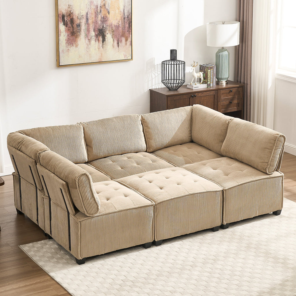 UNITED WE WIN Modular Sectional Sofa U Shaped Modular Couch with Reversible Chaise Modular Sofa Sectional Couch,6- Seat Convertible Sofa,Fit for Living Room