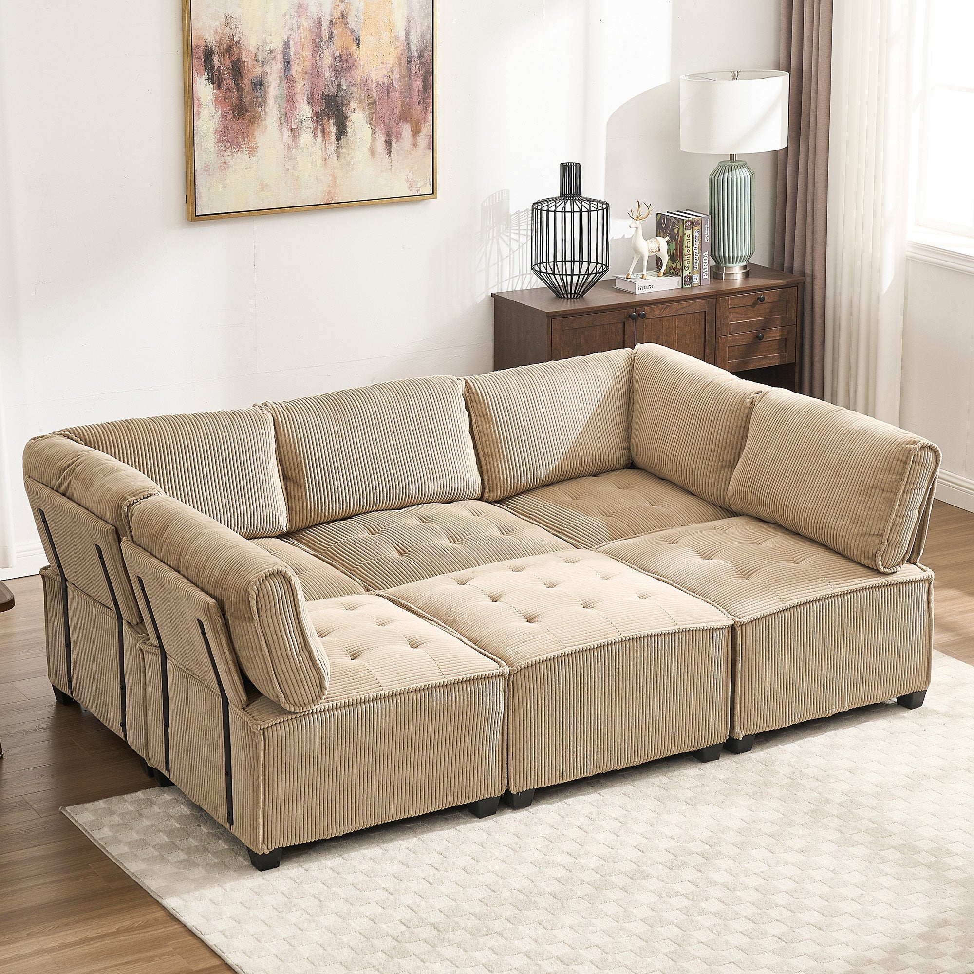 UNITED WE WIN Modular Sectional Sofa U Shaped Modular Couch with Reversible Chaise Modular Sofa Sectional Couch,6- Seat Convertible Sofa,Fit for Living Room