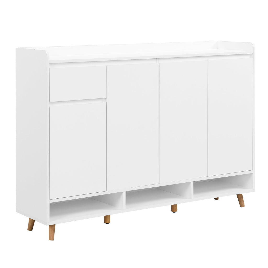 ON-TREND Sleek and Contemporary Shoe Cabinet with Adjustable Shelves, Minimalist Home Organizer with Solid Wood Legs, Storage Sideboard for Entryway, Living Room, White