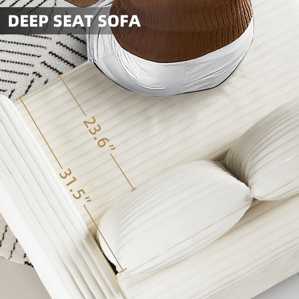 104.3 ' Plush Corduroy 4-Seat Sofa, Modern Comfy Upholstered Sofa Cloud Couch, Deep Seat Couches with Soft Pillows and 2 Ottomans, Convertible Sofa Lounge Chair, for Living Room,Apartment,Office,Beige