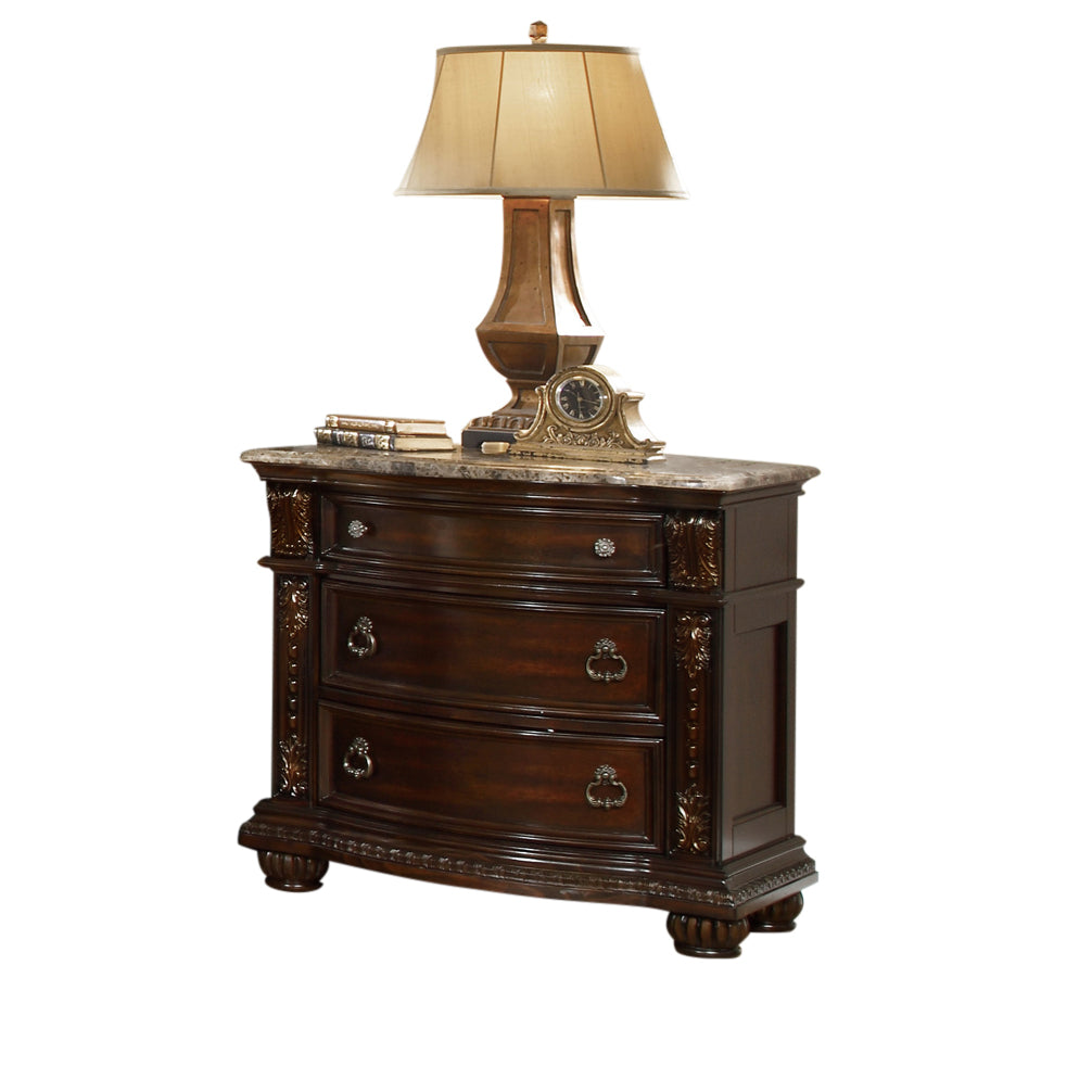 Traditional Style 5Piece King (Includes: King Size Bed, Nightstand , Dresser, Chest and Mirror) Button Tufted Bedroom Set Made with Wood in Dark Walnut