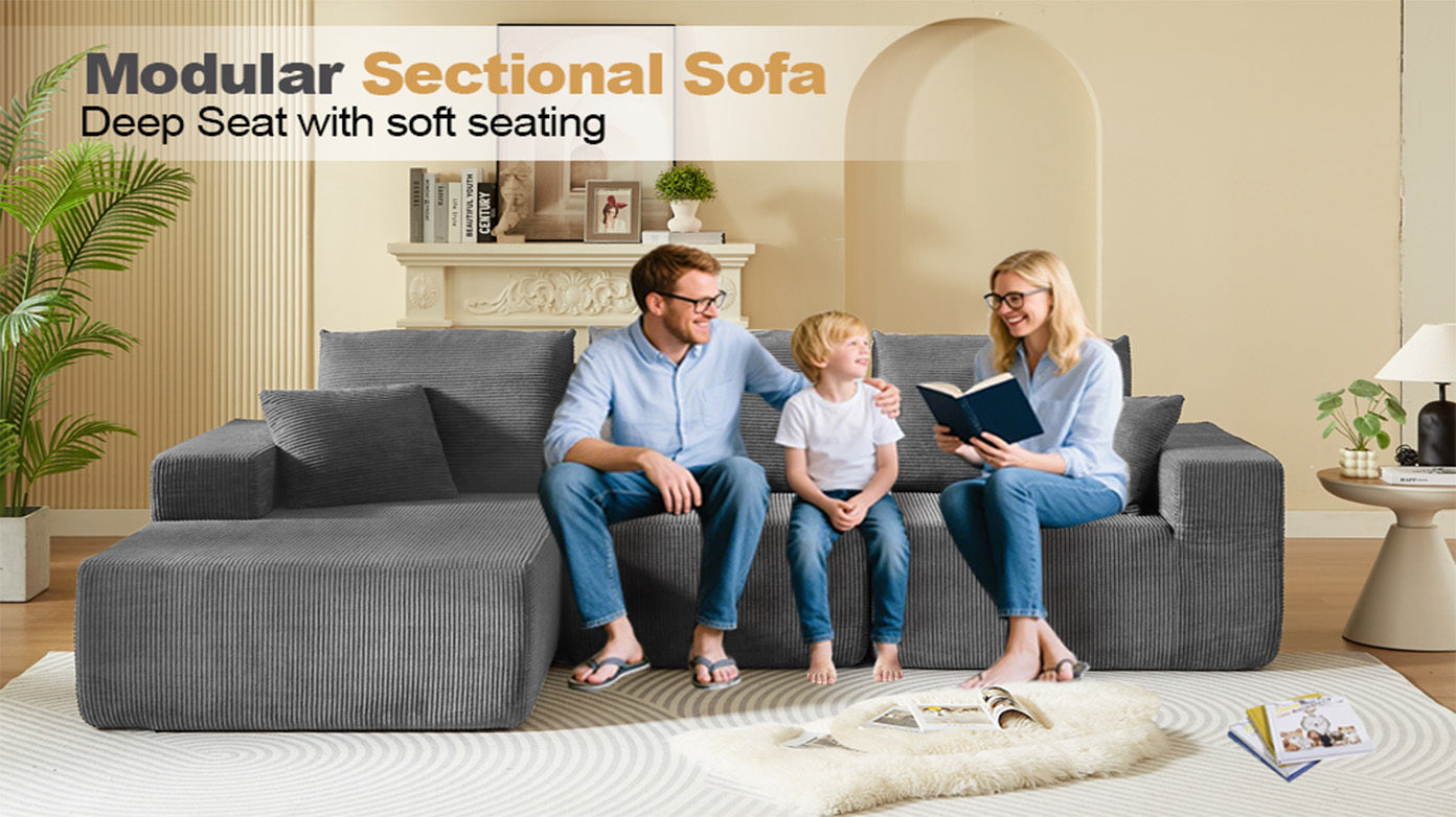 Modular Sectional Sofa with Chaise, Modern L Shaped Cloud Couch with Deep Seat, Sectional Couches for Living Room, Bedroom, Office, No Assembly Required