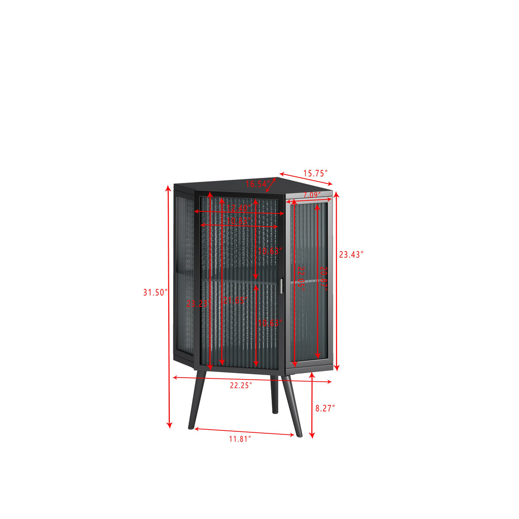 22.25' Floor Coner Cabinet with Tempered Glass Door & Storage Shelves for Bathroom, Living Room, Bedroom (Black)