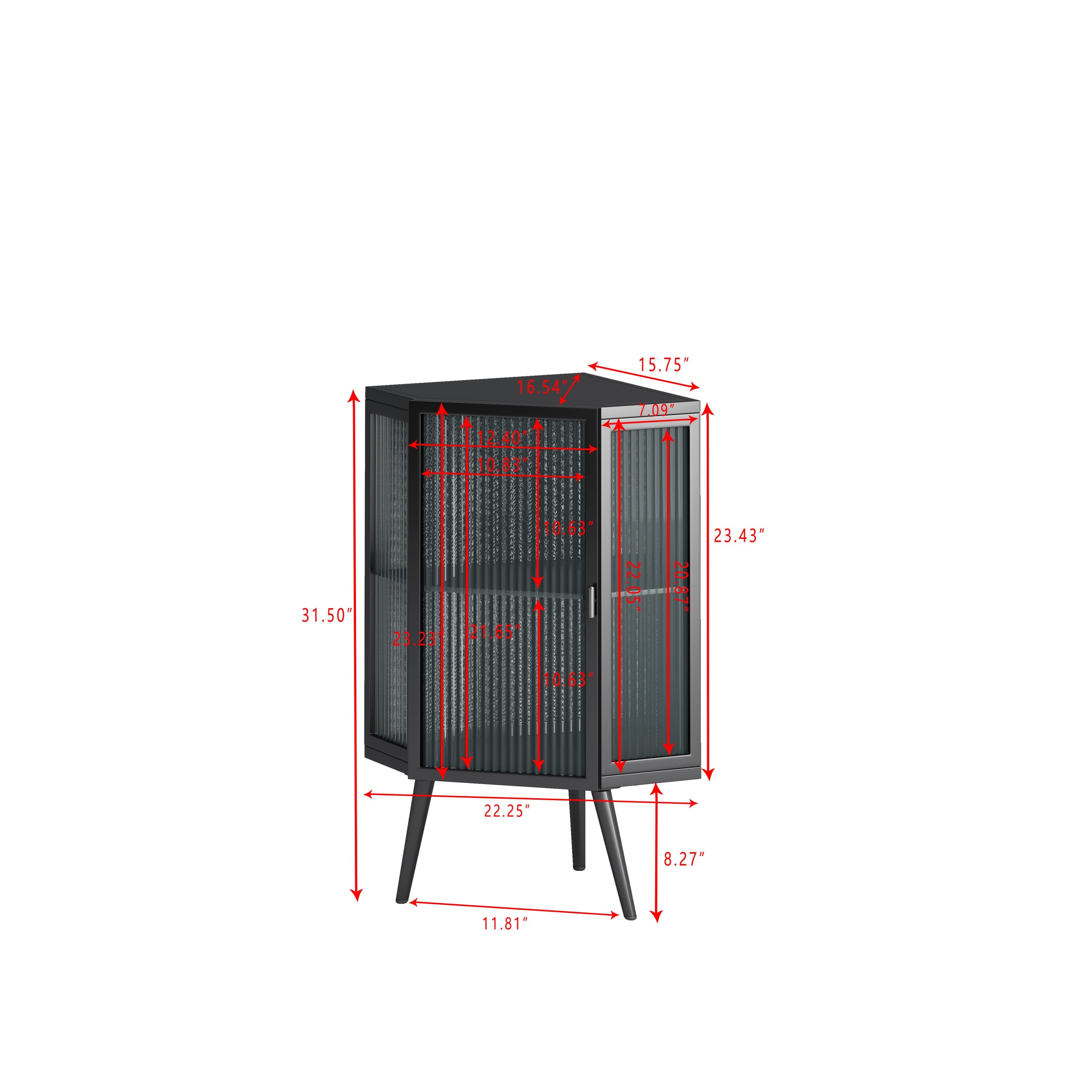 22.25' Floor Coner Cabinet with Tempered Glass Door & Storage Shelves for Bathroom, Living Room, Bedroom (Black)