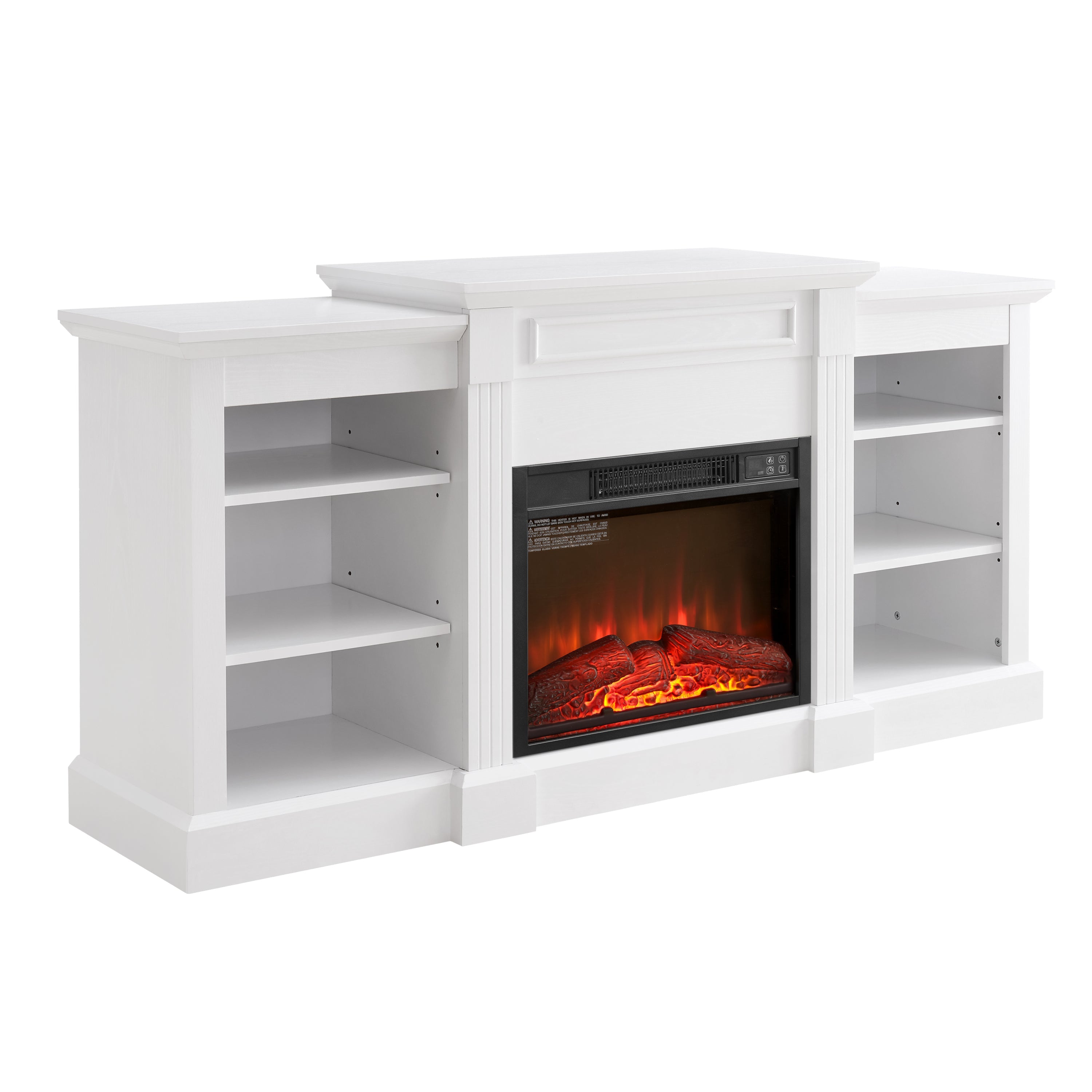Media Console Table with Large Storage Cabinet, with 23' Fireplace Insert, for TV Up to 70'', Modern TV Media Entertaionment Stand, White, 65.75'W*17'D*32.48'H