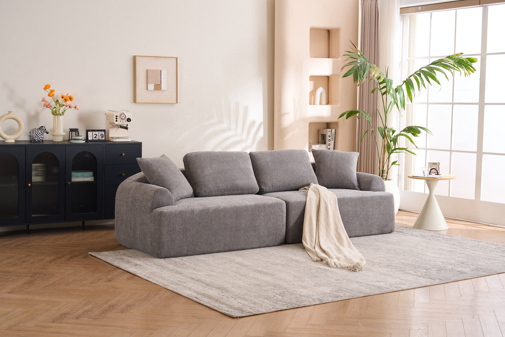 LY-024GY COMPRESSION SOFA: 4-seater combined sofa, Crochet Yarn Fabric, full sponge compression sofa,combined sofa with 4 pillows for home living/ Home Furniture/ Apartment/Office/House