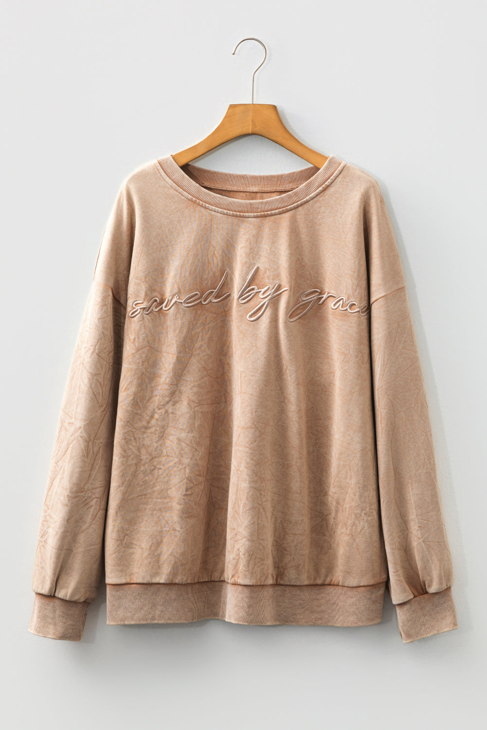 Plus Size Saved by Grace Embroidered Mineral Wash Sweatshirt