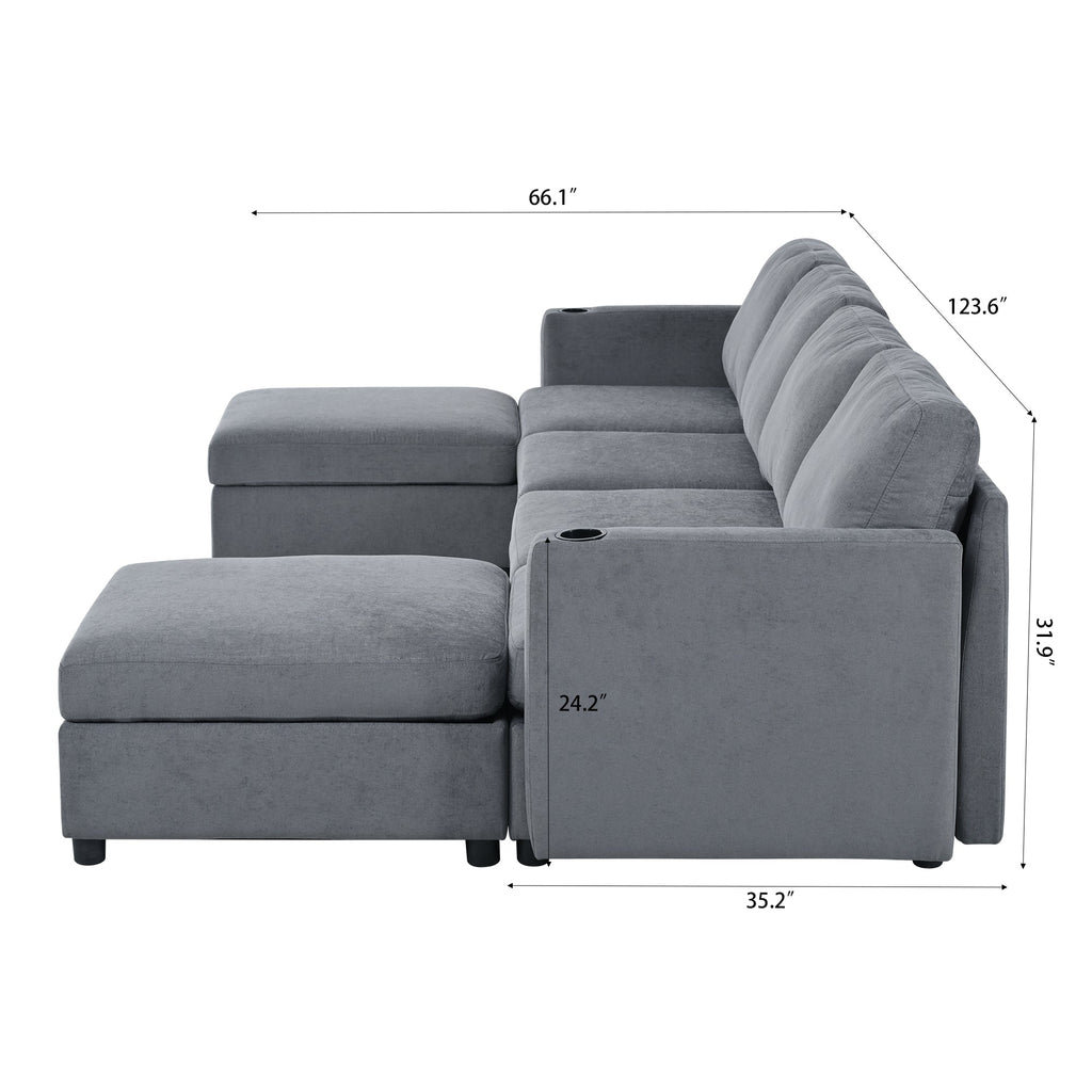 Modern Large Sectional Sofa, U-Shape Modular Sectional Couch with Storage Function,123' Sofa Bed with Ottoman,6 Seat Sectionals Chaise for Living Room,Chenille