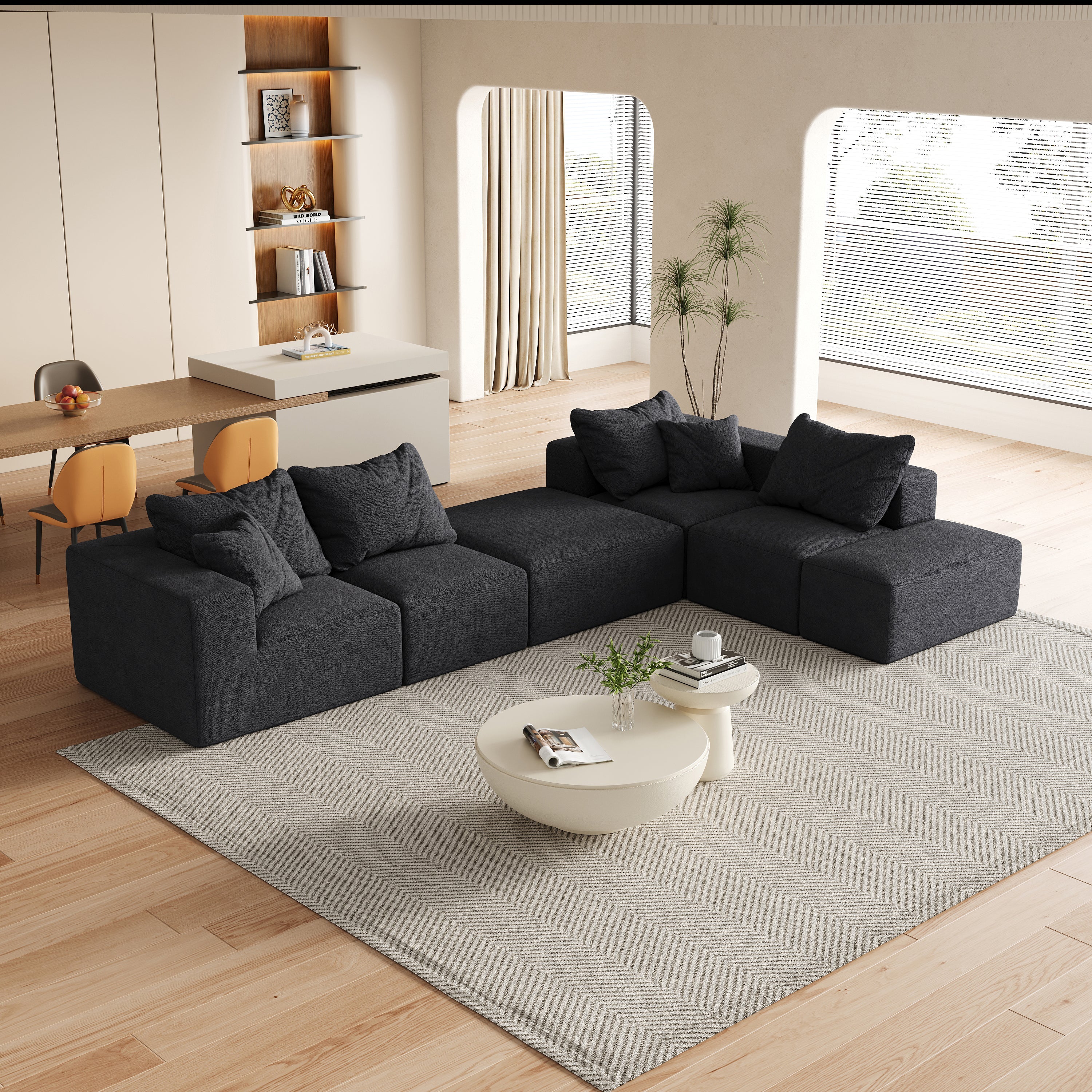 Modern Upholstered Sectional Boneless Couch Set,Modular 132' L Shaped Sectional Living Room Sofa Set With 6 Pillows,Free Combination Sofa Couch for Living Room,Bedroom