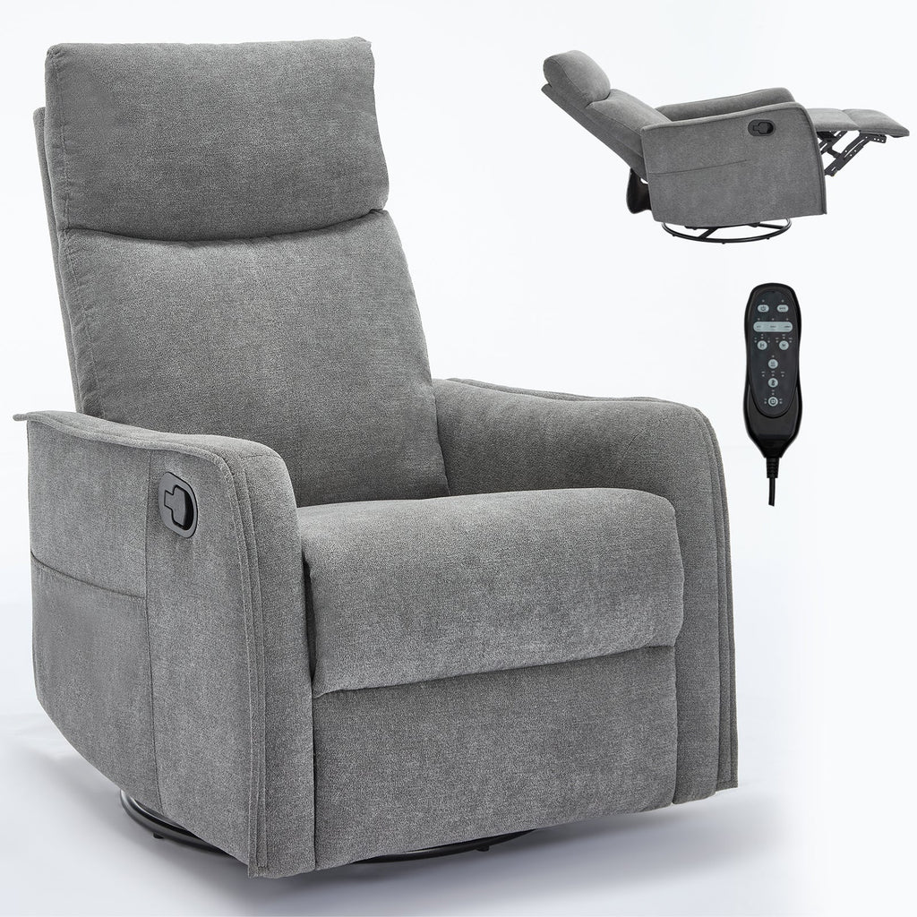 Heat Massage Manual Recliner Chair with Rocker and Swivel in Fabric for Living Room, Grey
