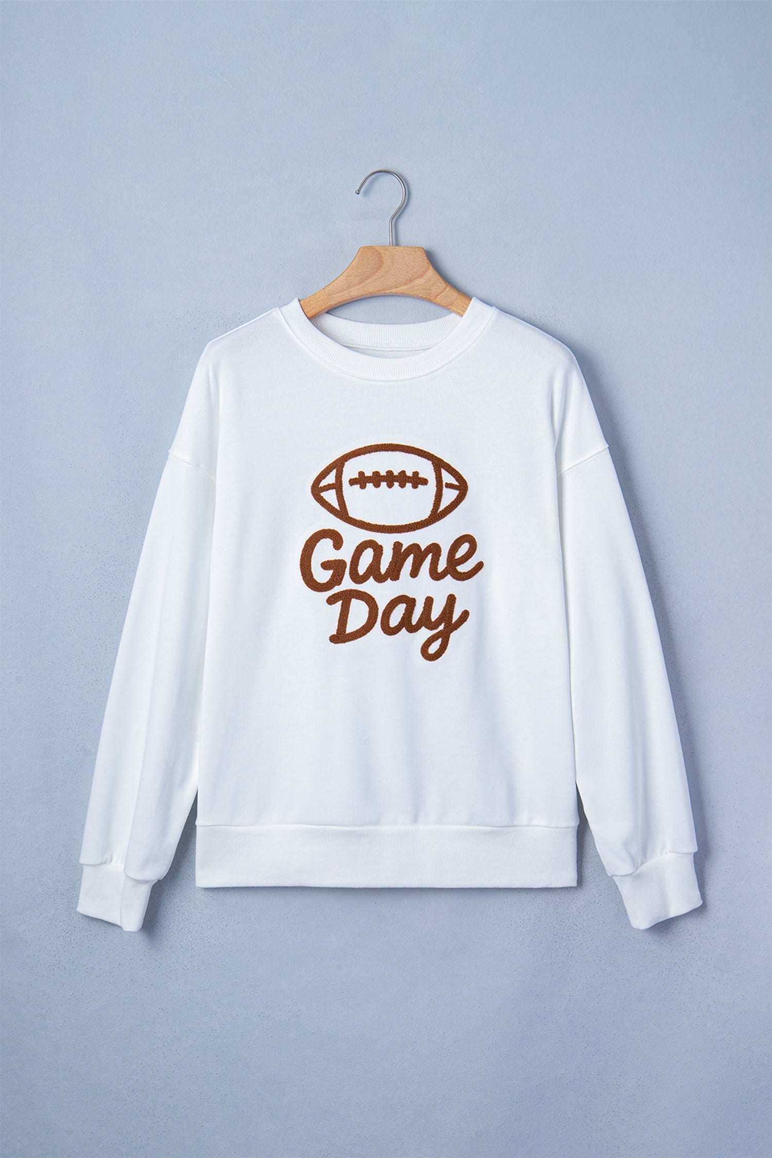 Game Day Embroidered Slogan Rugby Long Sleeve Sweatshirt