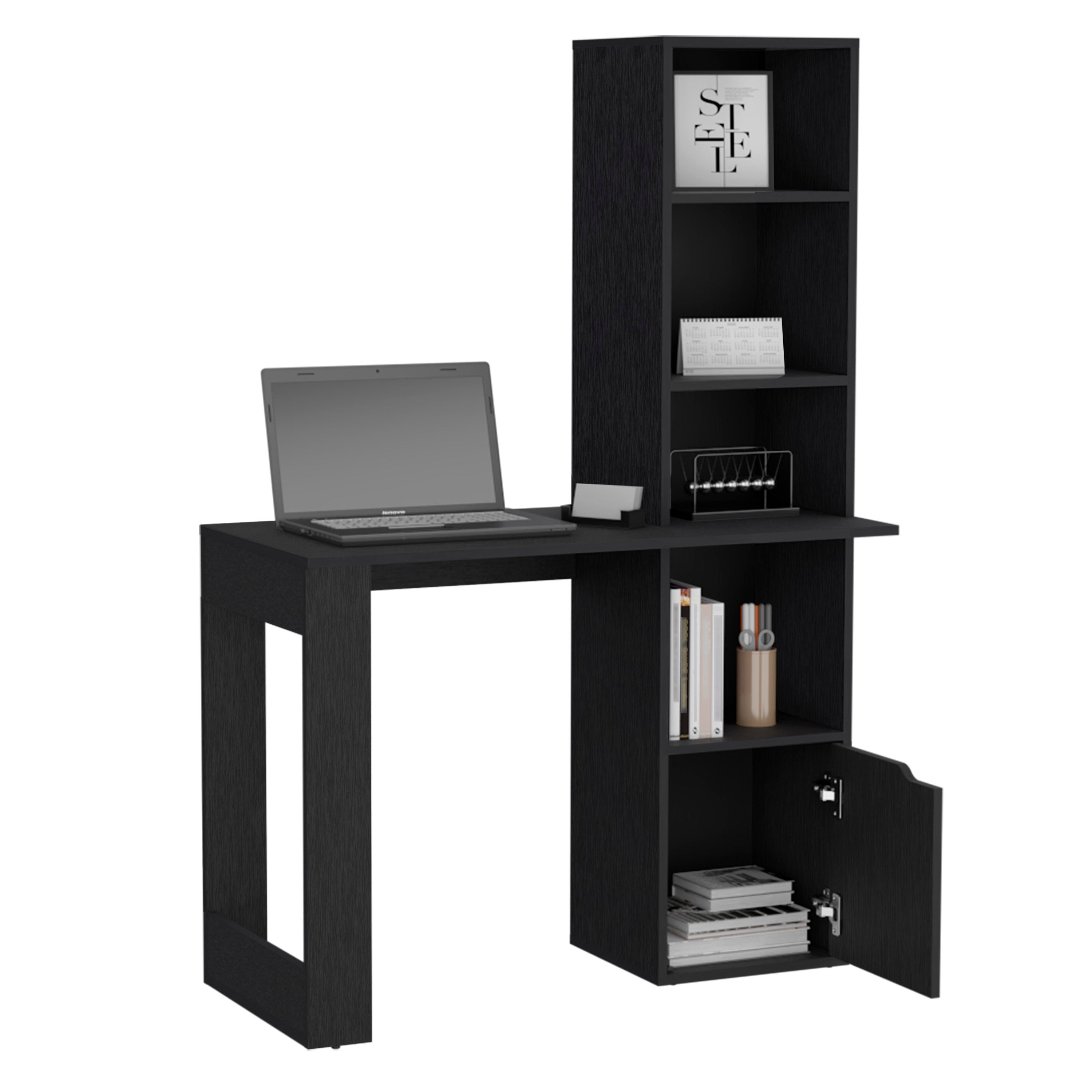 Iowa Computer Desk with 1-Cabinet and 4-Tier Bookcase