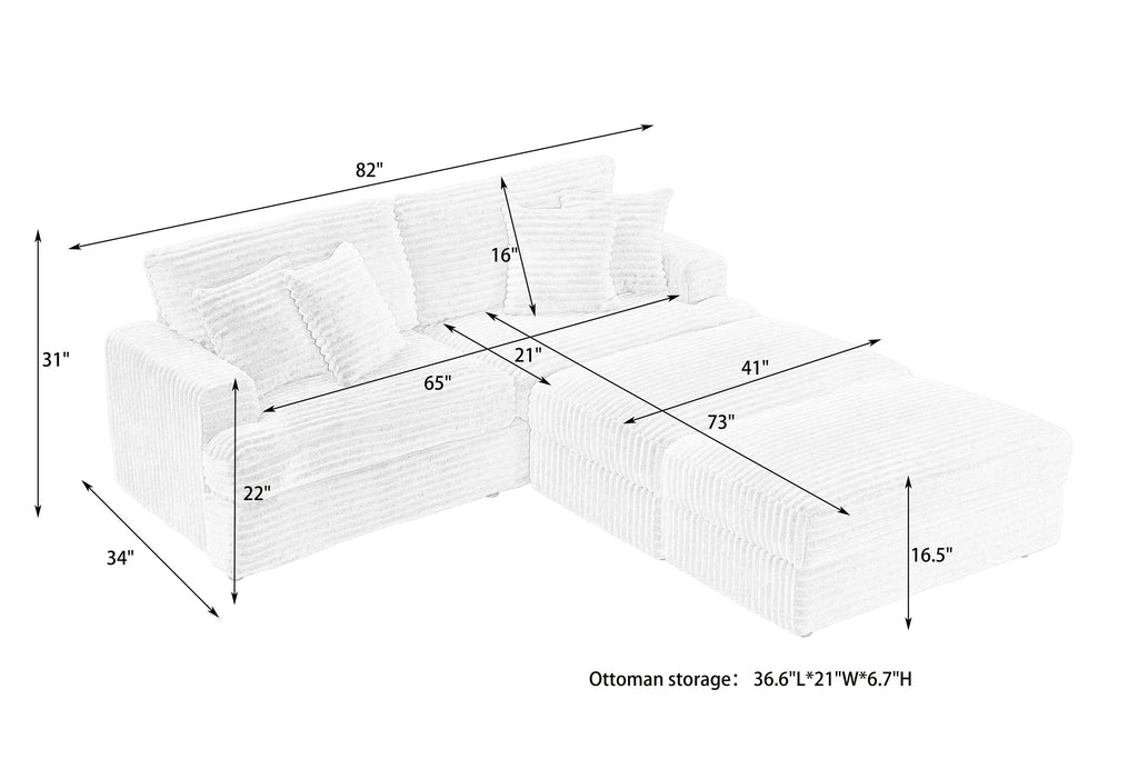 82 inches black corduroy sofa, two storage feet +4 throw pillows, create a living room, office fashion new darling!