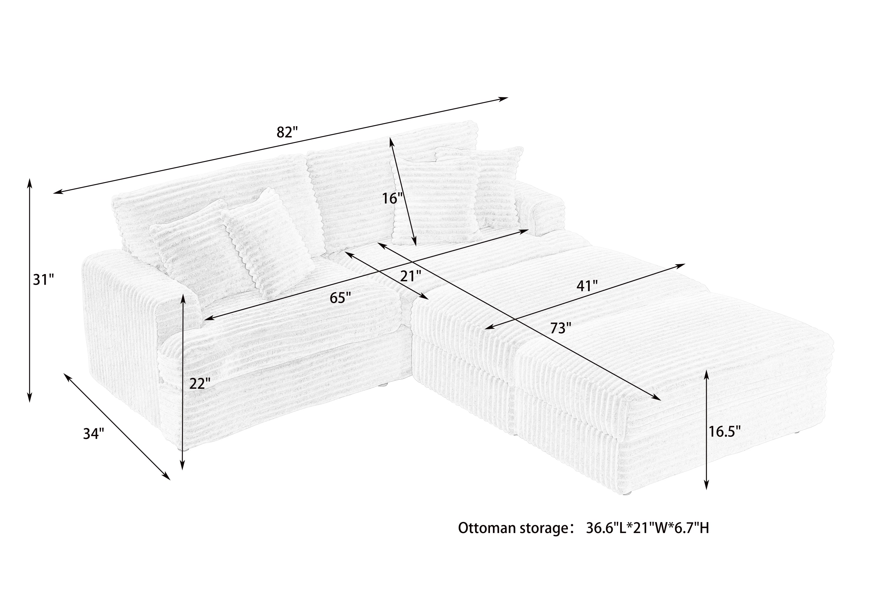 82 inches black corduroy sofa, two storage feet +4 throw pillows, create a living room, office fashion new darling!
